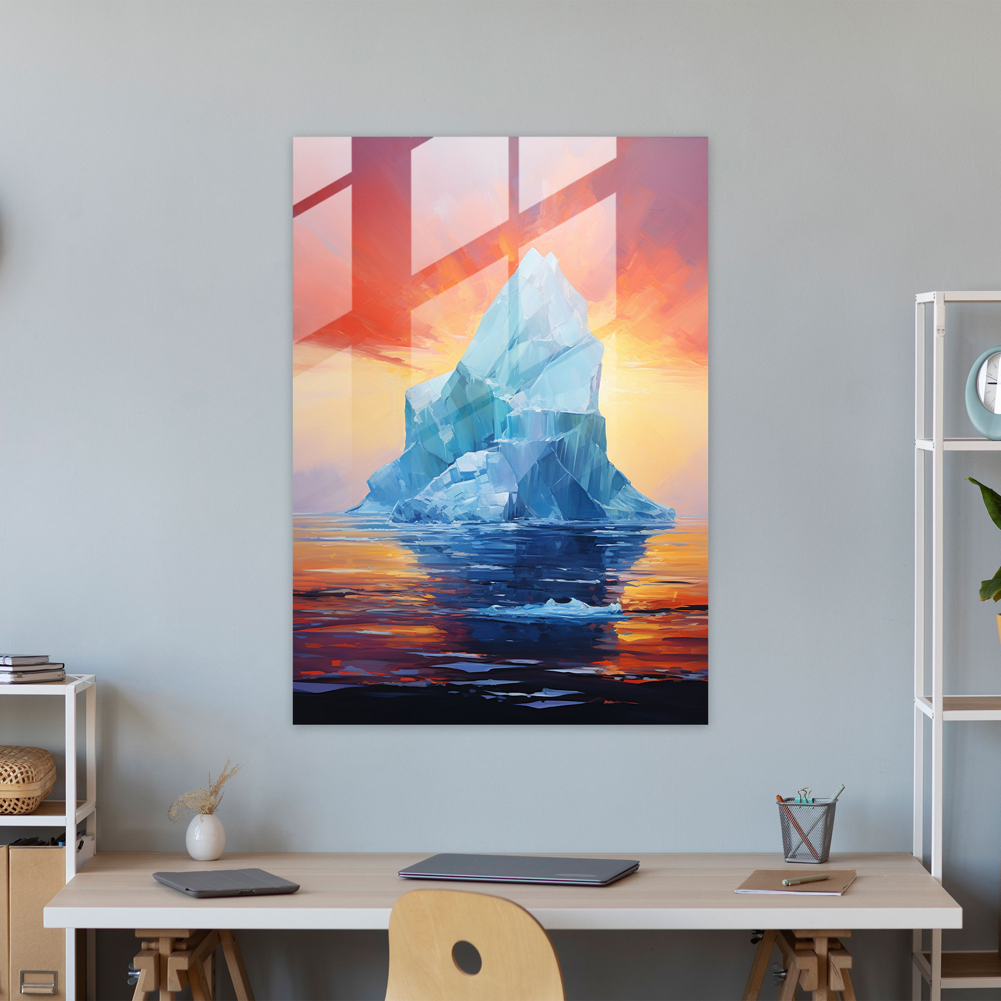 Iceberg Glass Print - Iceberg, Iceberg, Abstract Acrylic Painting, Glass Wall Art