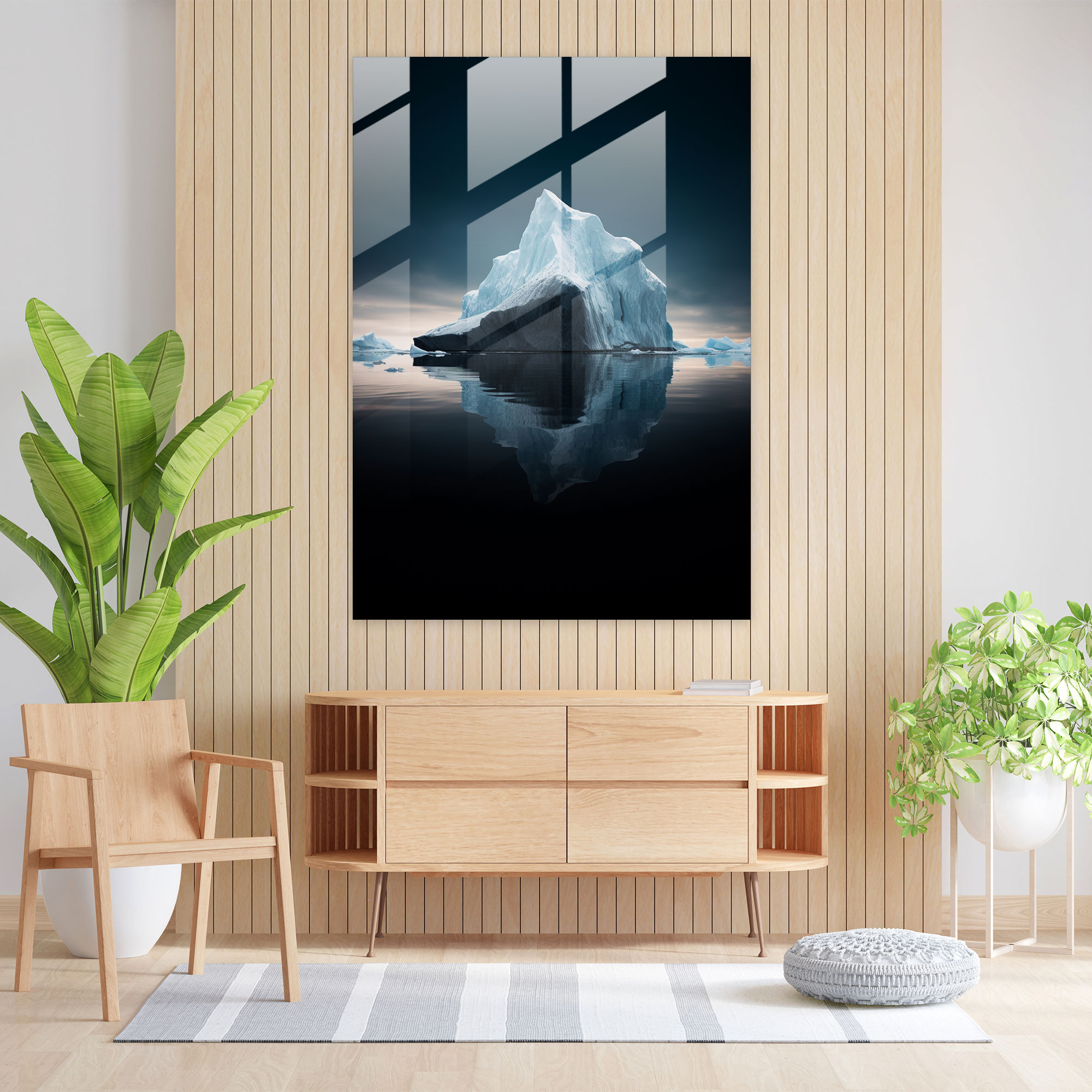 Breathtaking Iceberg Glass Print - Iceberg, Glass Art, Reflecting In Calm Waters, Home Decoration