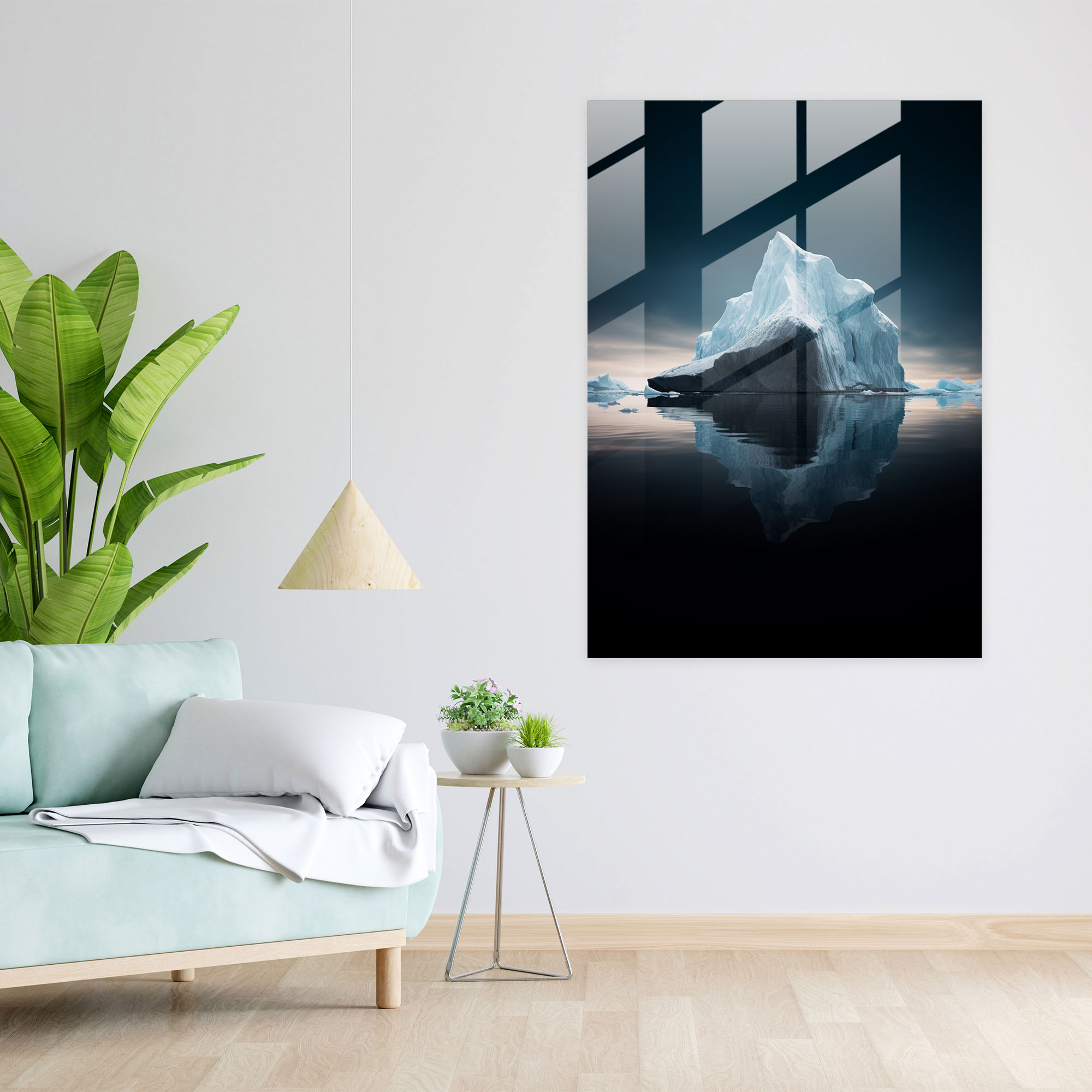 Breathtaking Iceberg Glass Print - Iceberg, Glass Art, Reflecting In Calm Waters, Home Decoration