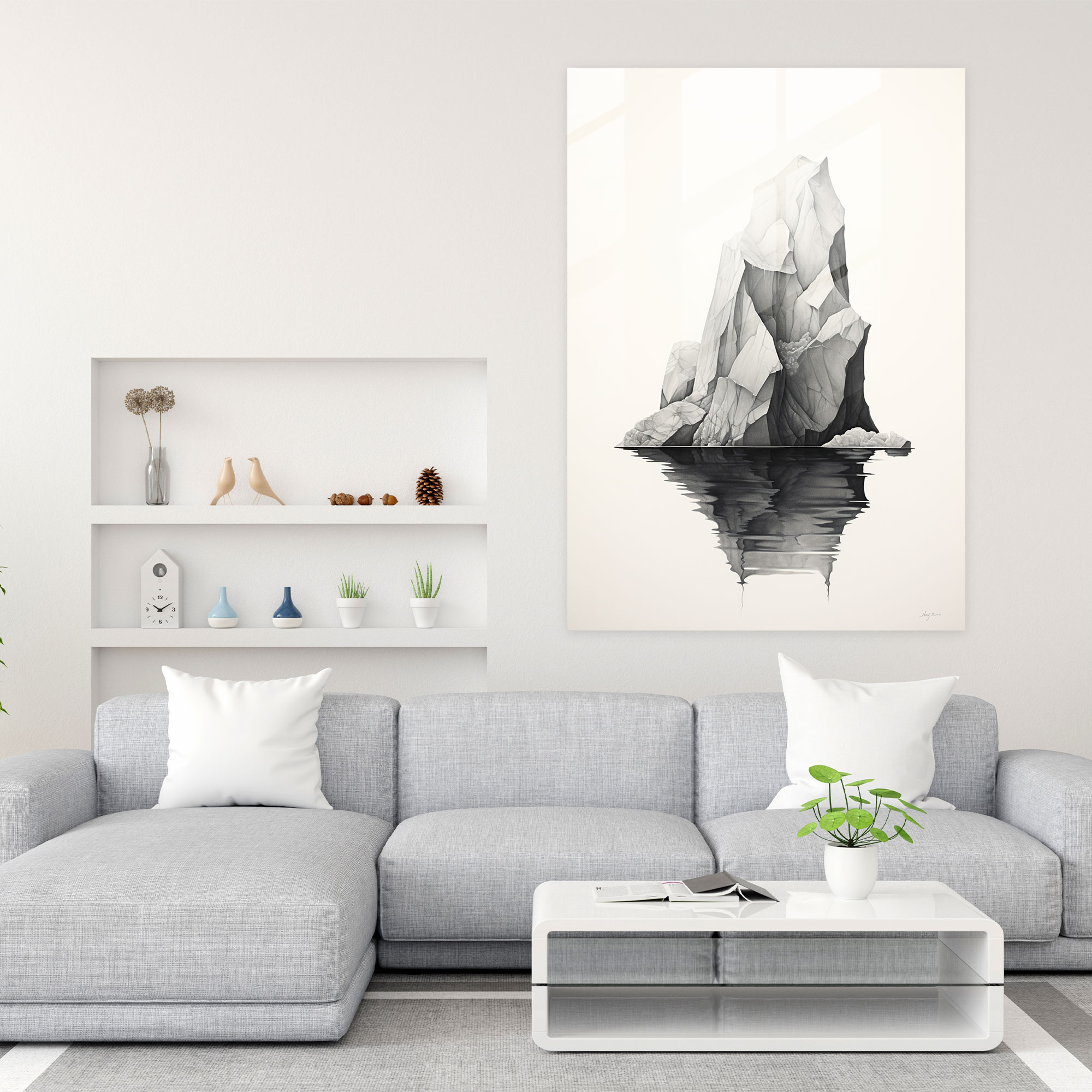 Minimalist Iceberg Glass Print - Iceberg, Modern Art, Serenity, Glass Print