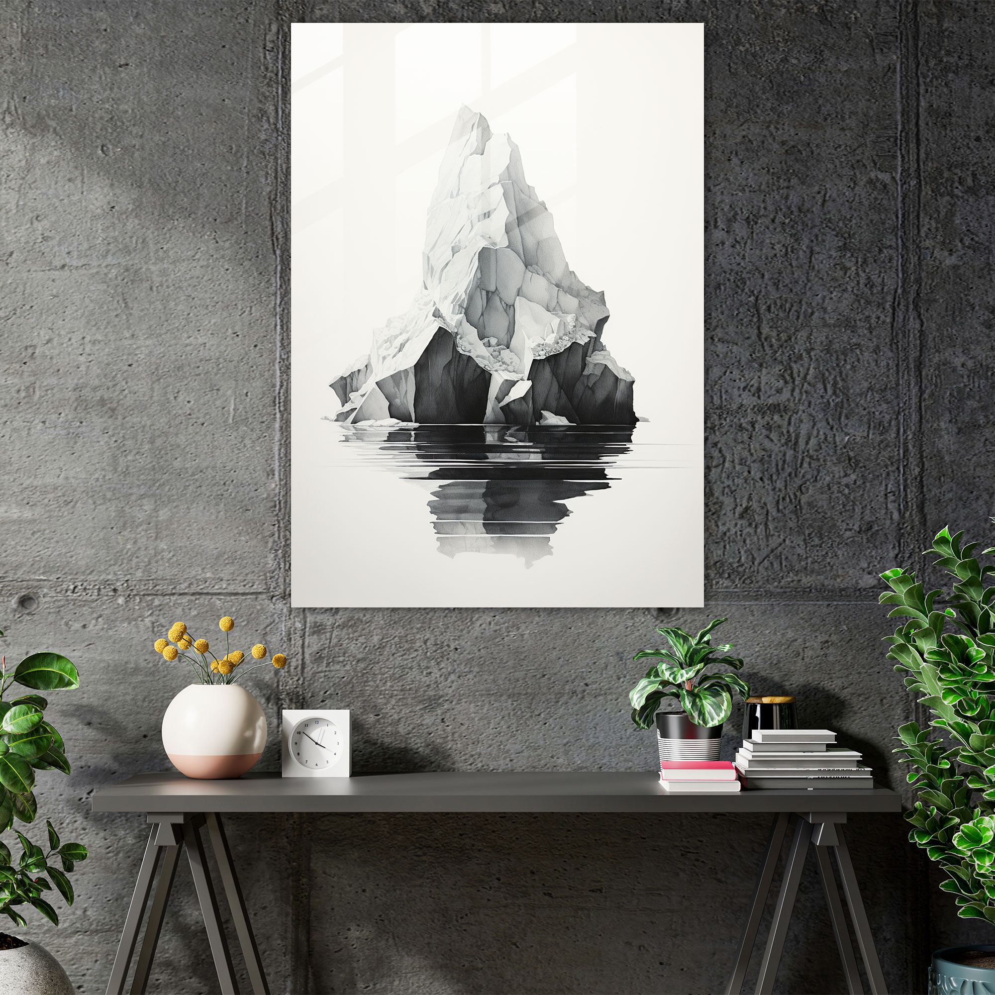 Tranquil Ink Iceberg Glass Print - Iceberg, Home Decoration, Wall Decoration, Glass Art