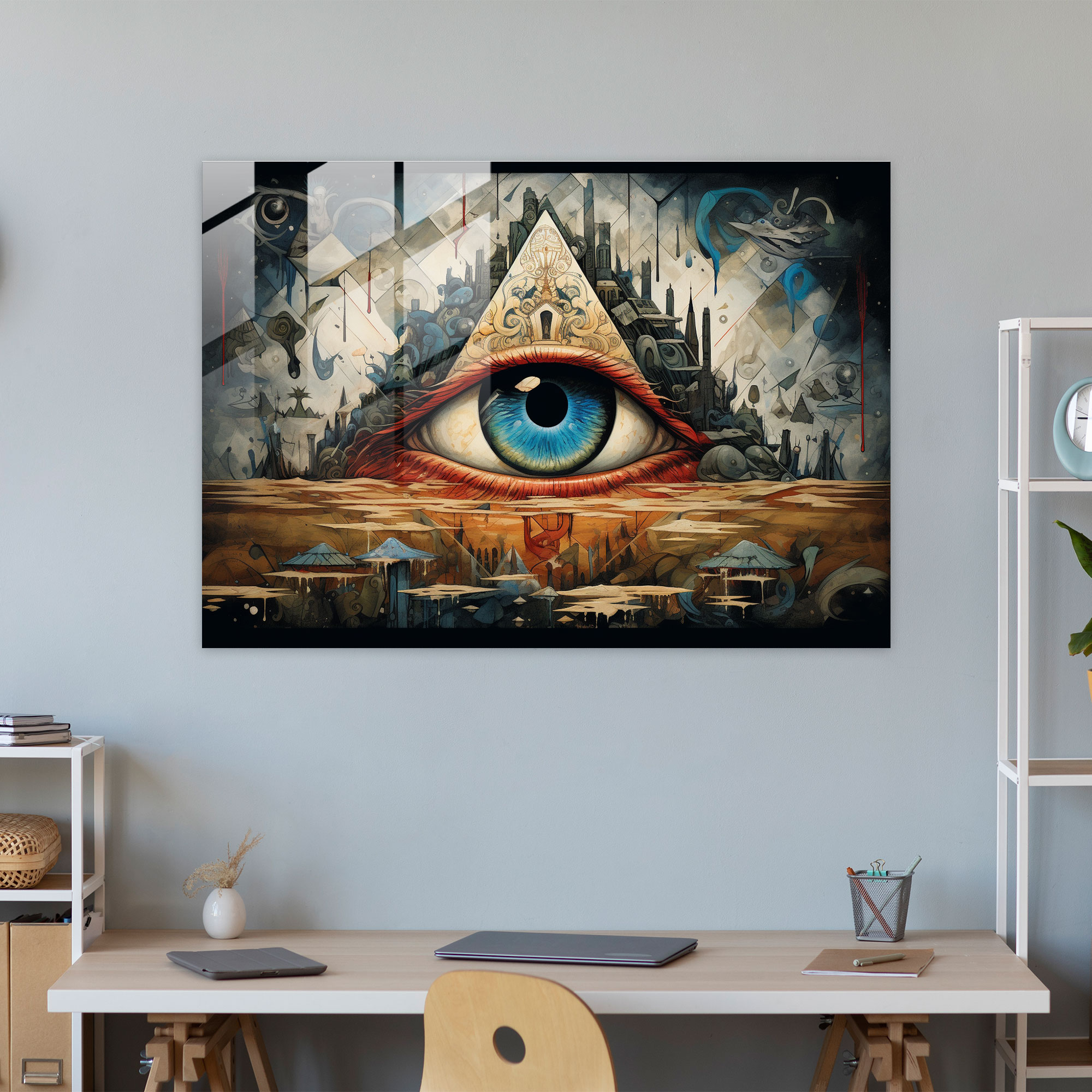 Illuminati Gizli Semboller Cam Tablo - Gizli Illuminati Sembolleri Cam Duvar Sanatı Gizem