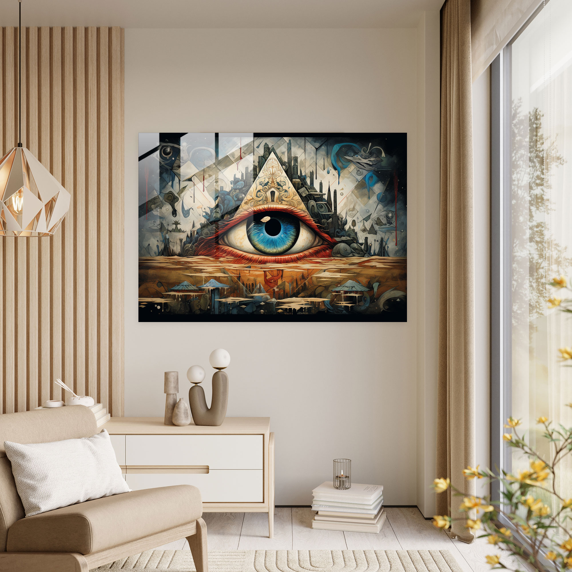 Illuminati Gizli Semboller Cam Tablo - Gizli Illuminati Sembolleri Cam Duvar Sanatı Gizem