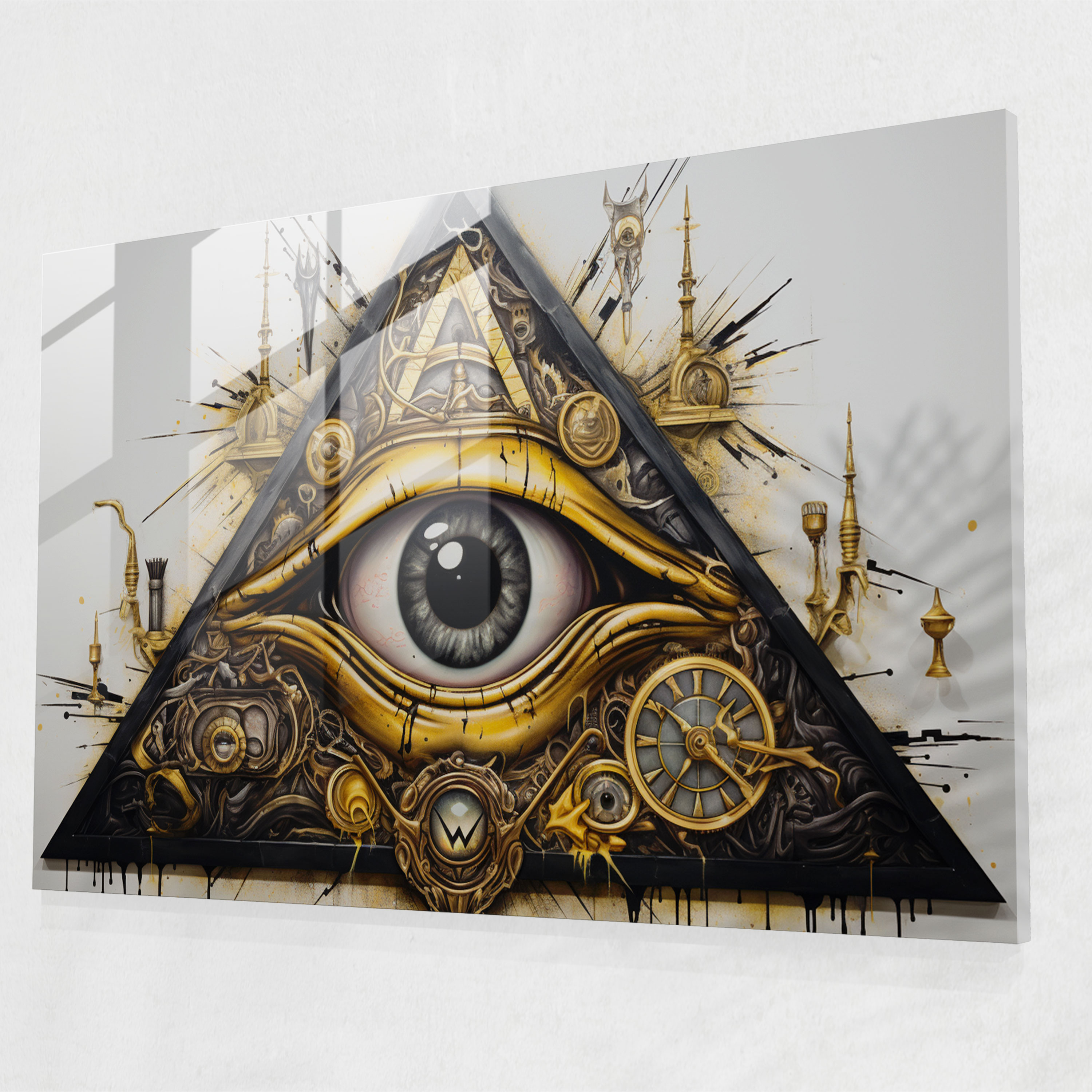 Illuminati Symbolic Glass Wall Art - Illuminati, Modern Interpretation, Visually Stunning, Iconic Symbols