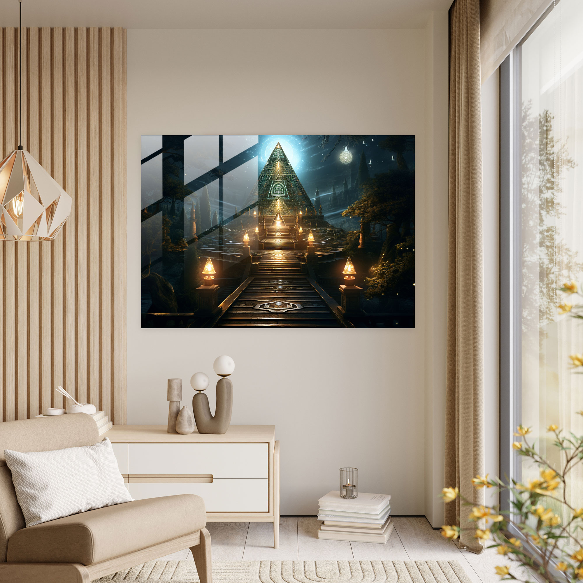Pathway To Illuminati Glass Print - Illuminati, Luminous Pathway, Ancient Symbols, Glass Wall Art