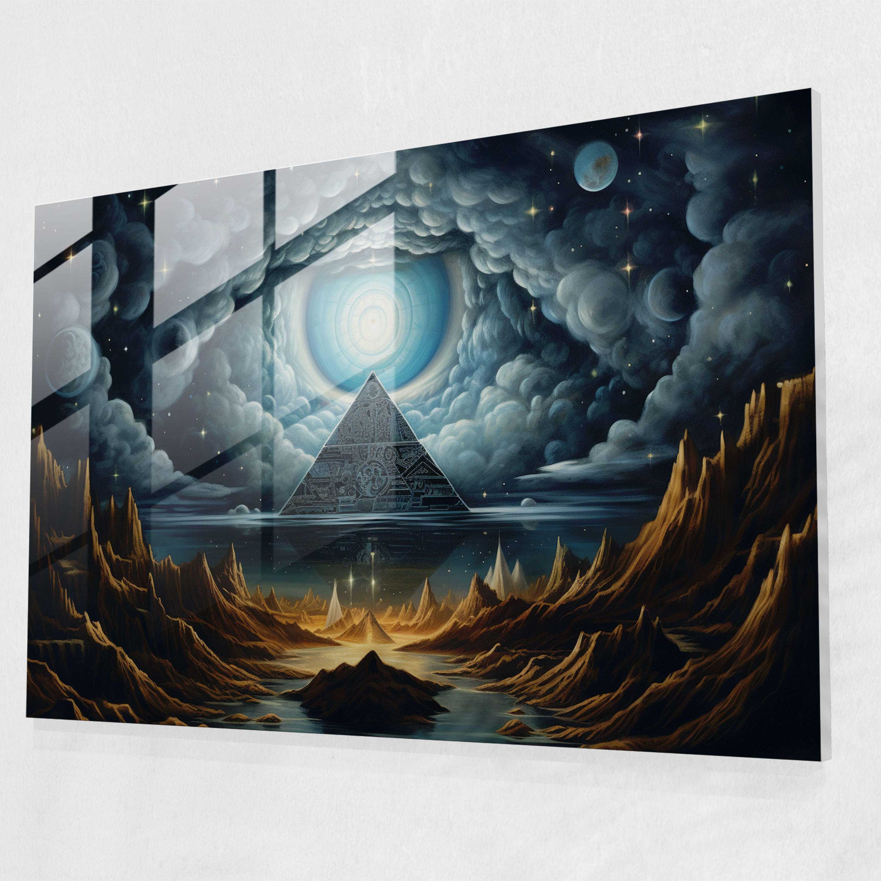 Mystic Illuminati Glass Wall Art - Illuminati, Eye In Pyramid, Glass Print, Surreal Artwork