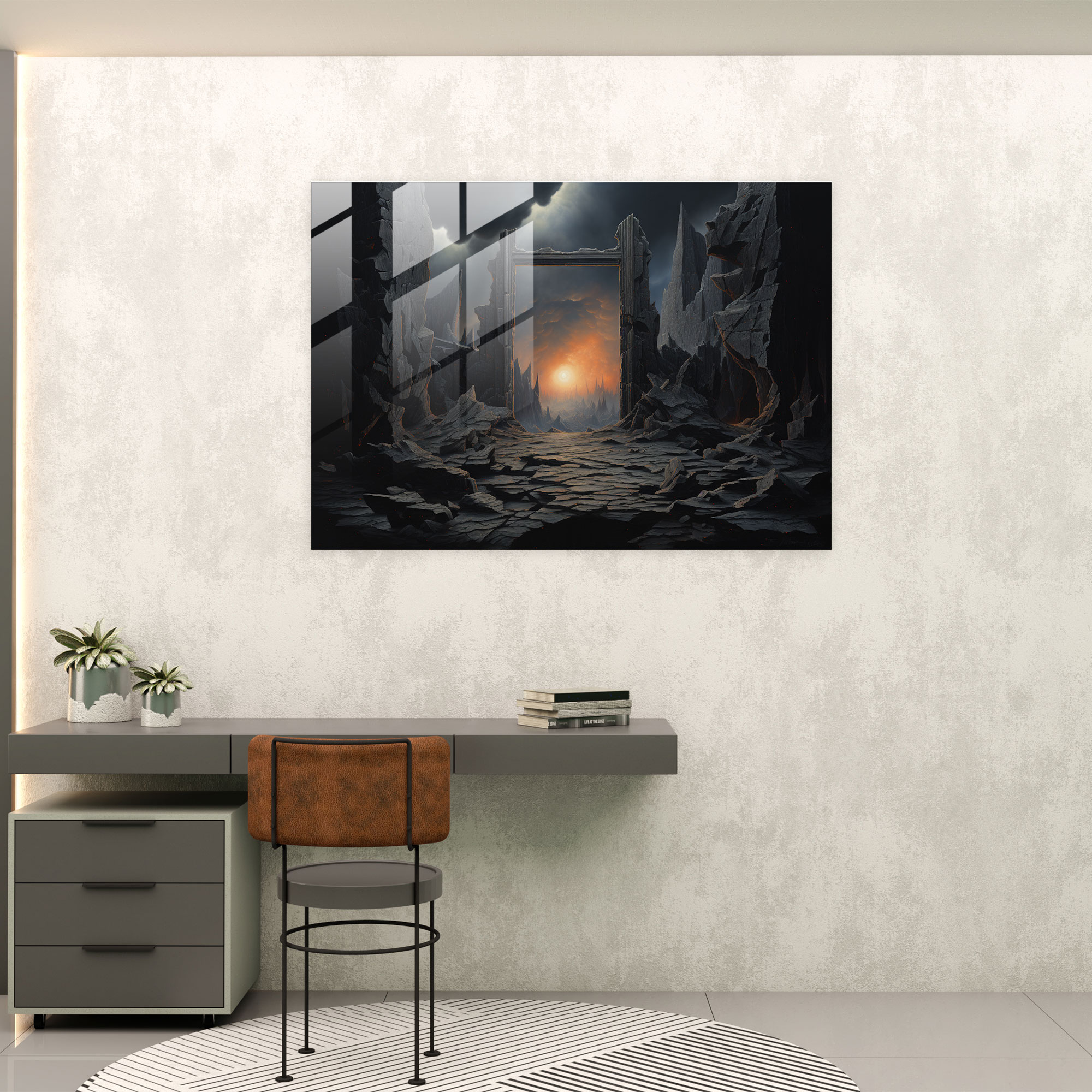 Esotericism Glass Print - Mysterious Doorway - Illuminati, Intricate Details, Wall Decoration, Rich Textures