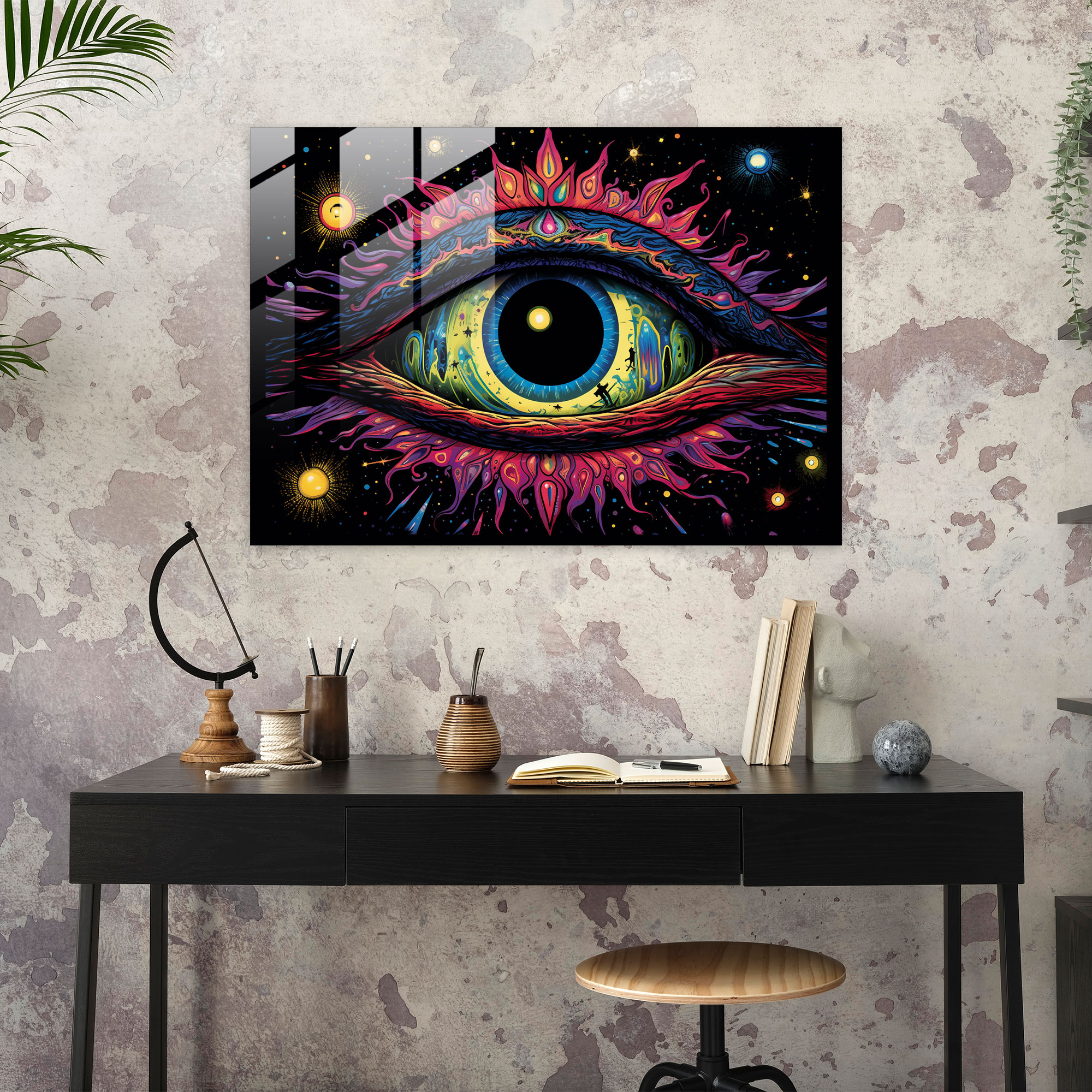 Esoterizm Cam Tablo - Psikedelik Algı - Illuminati Göz Alıcı Ev Dekorasyonu Duvar Dekorasyonu