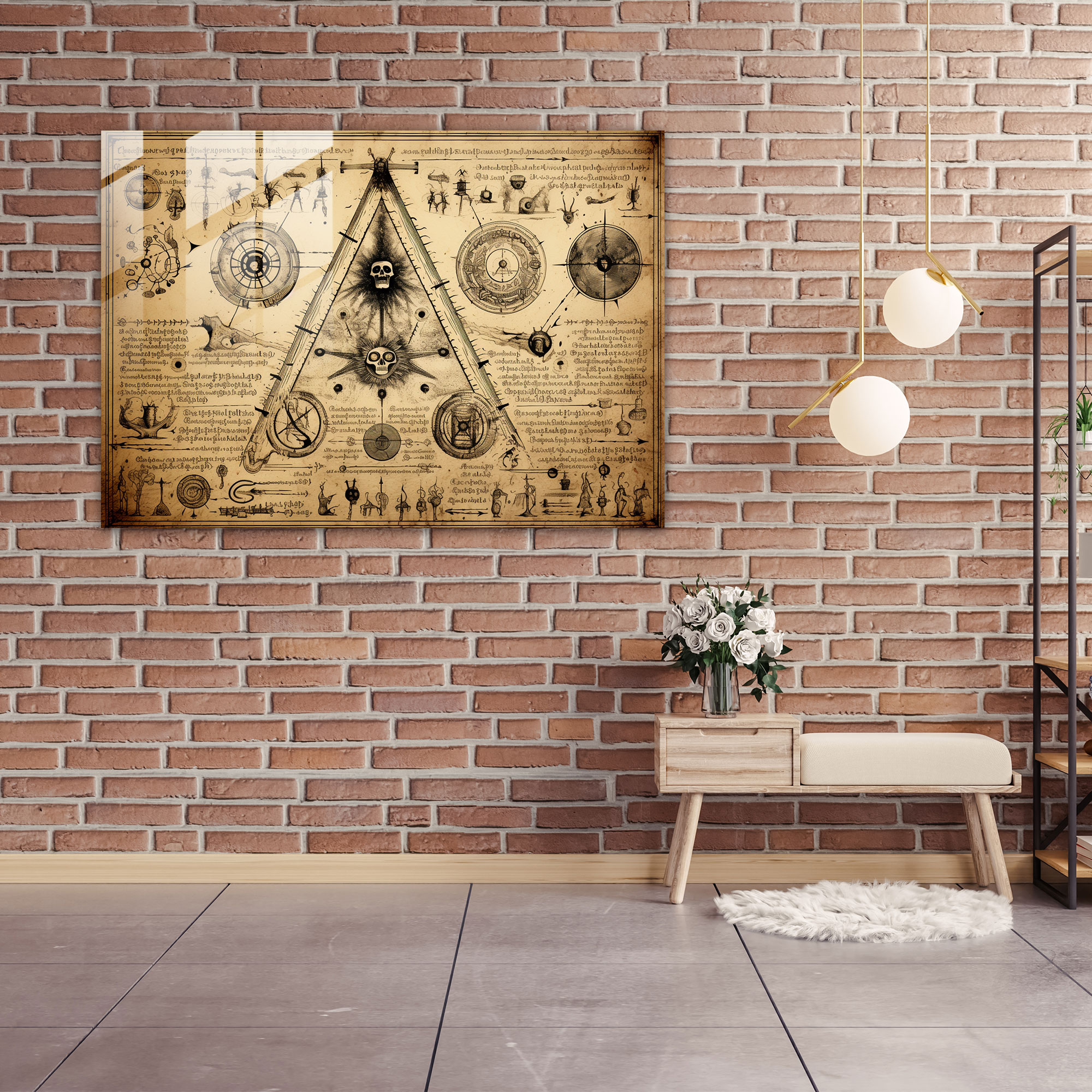 Esoterizm Cam Tablo: Antik Gizemli El Yazması - Illuminati Modern Sanat Antik El Yazması
