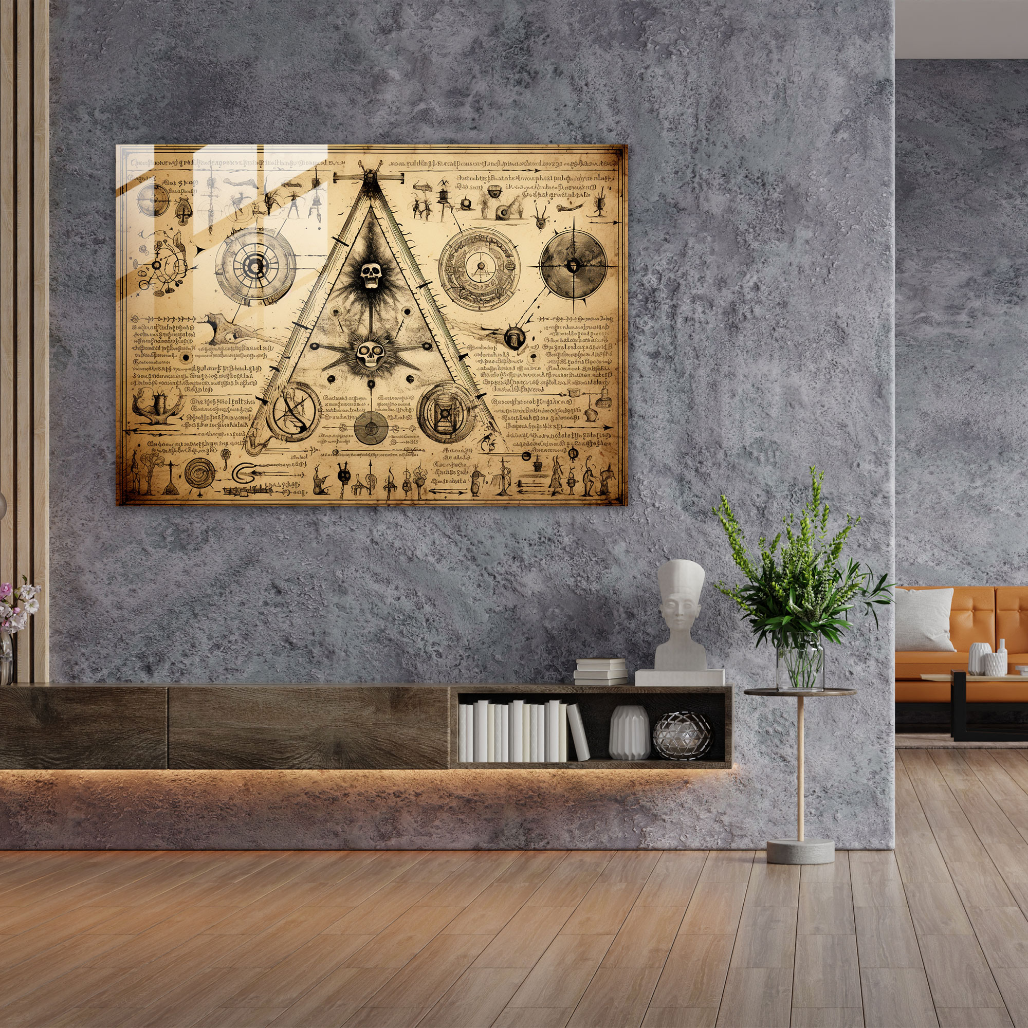 Esoterizm Cam Tablo: Antik Gizemli El Yazması - Illuminati Modern Sanat Antik El Yazması