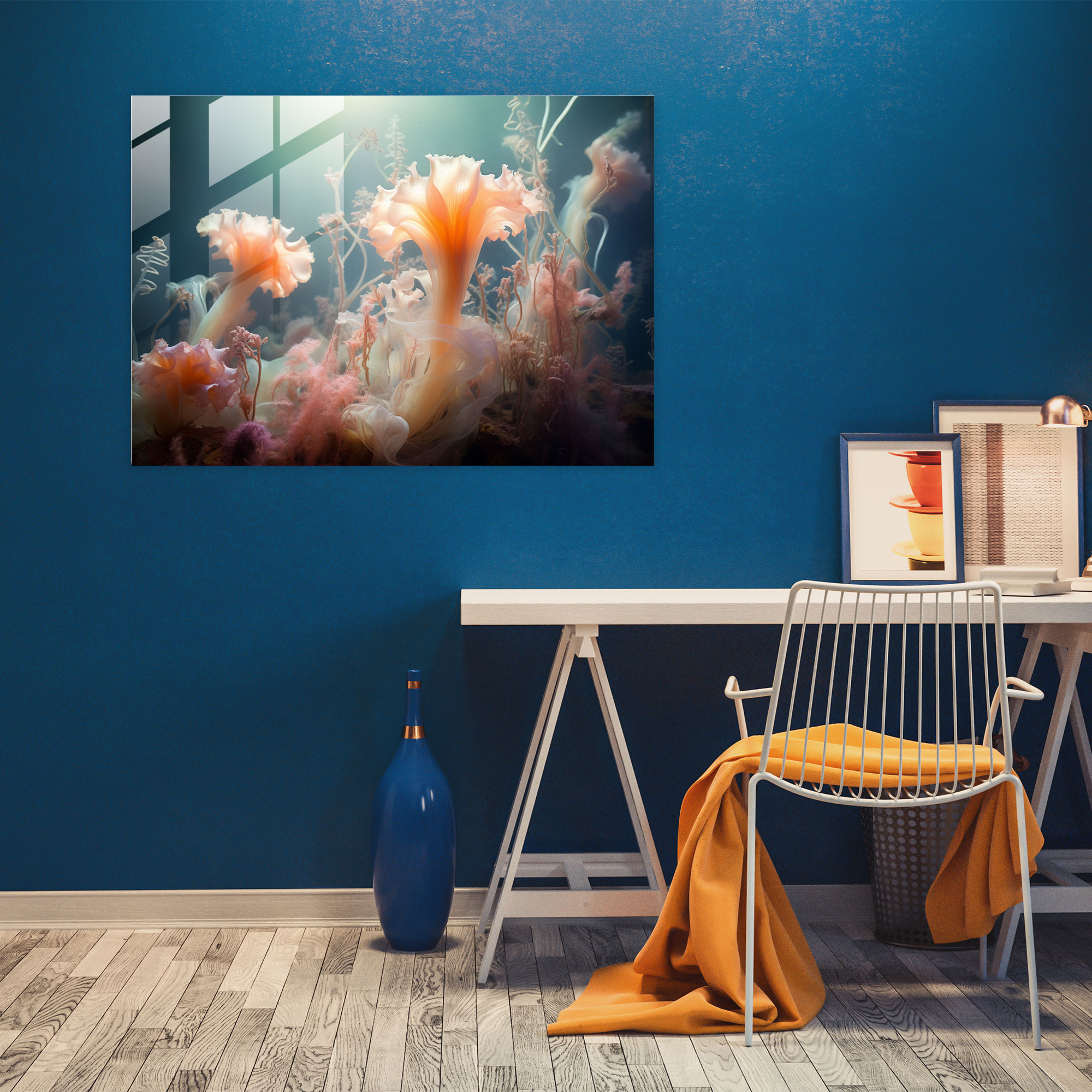 Esotericism Glass Print: Mystical Underwater World - Illuminati, Underwater Photograph, Modern Art, Marine Life