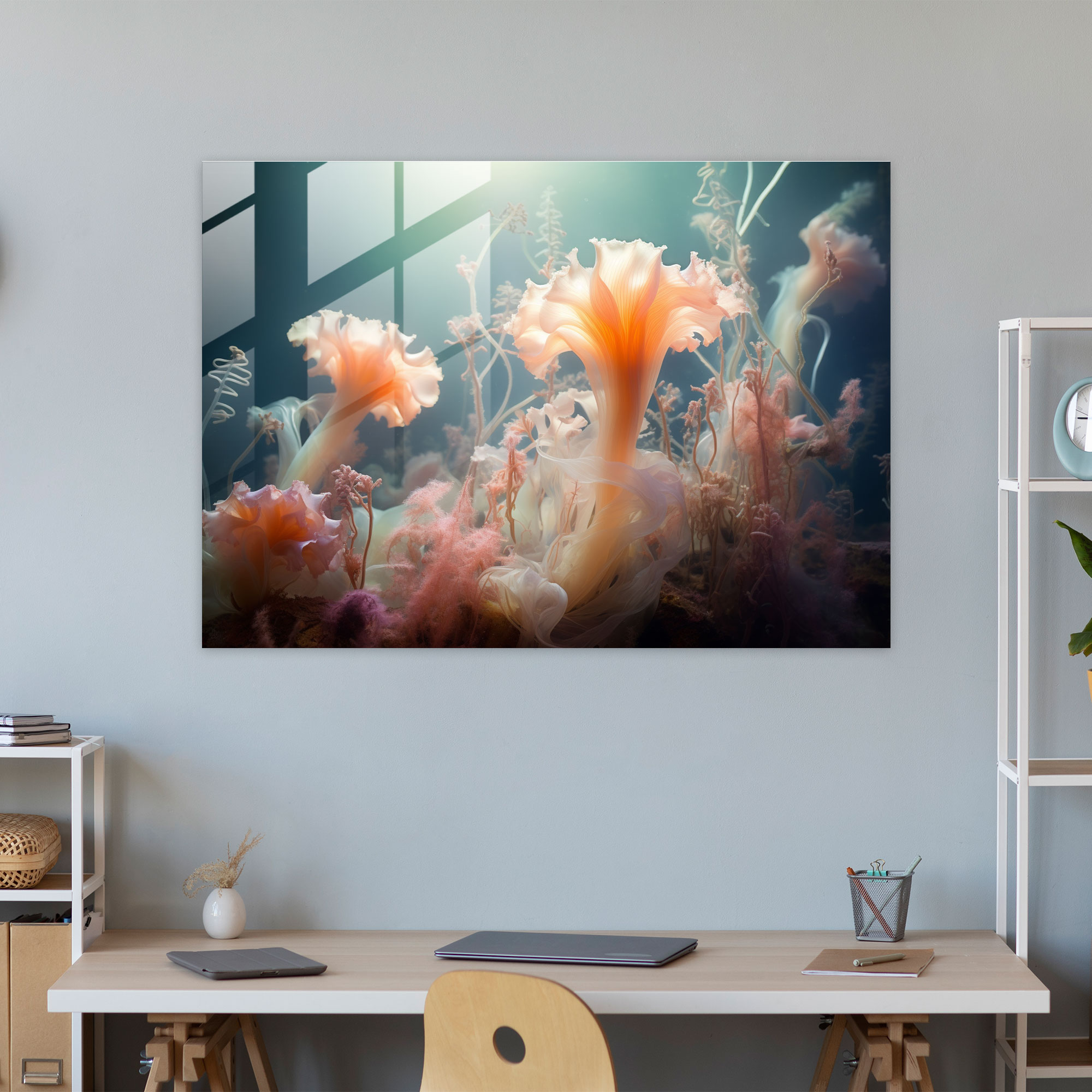 Esotericism Glass Print: Mystical Underwater World - Illuminati, Underwater Photograph, Modern Art, Marine Life