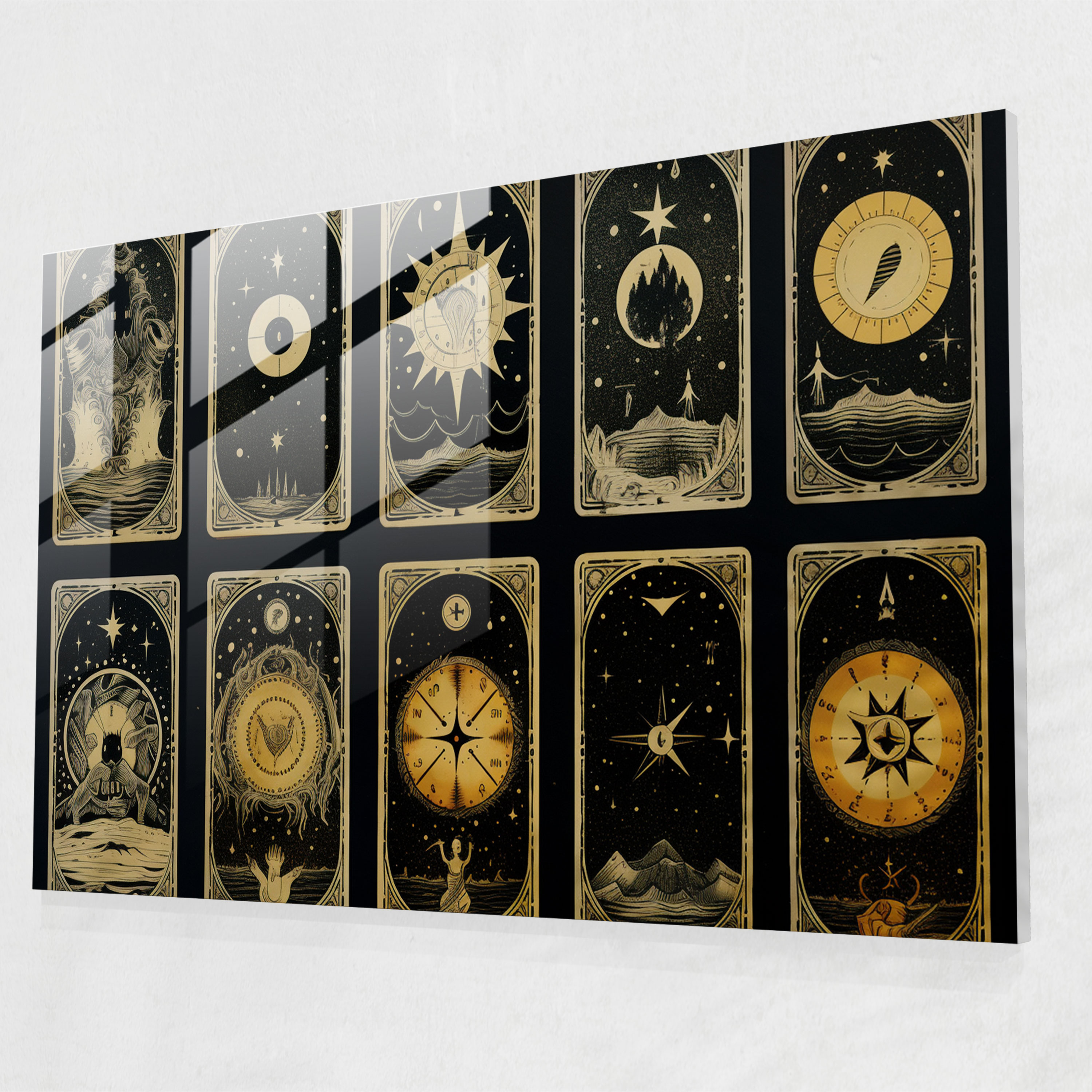 Ezoterizm Cam Tablo: Sembolik Tarot Kartları - İlluminati Sembolik Tarot Kartları Cam Tablo Ezoterik Bilgelik
