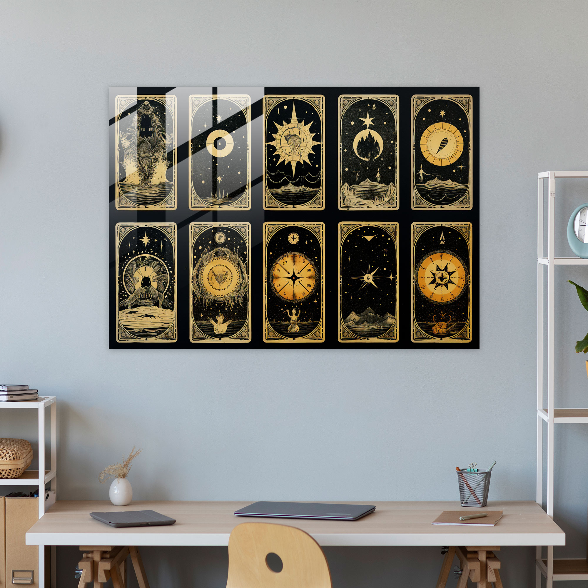 Ezoterizm Cam Tablo: Sembolik Tarot Kartları - İlluminati Sembolik Tarot Kartları Cam Tablo Ezoterik Bilgelik