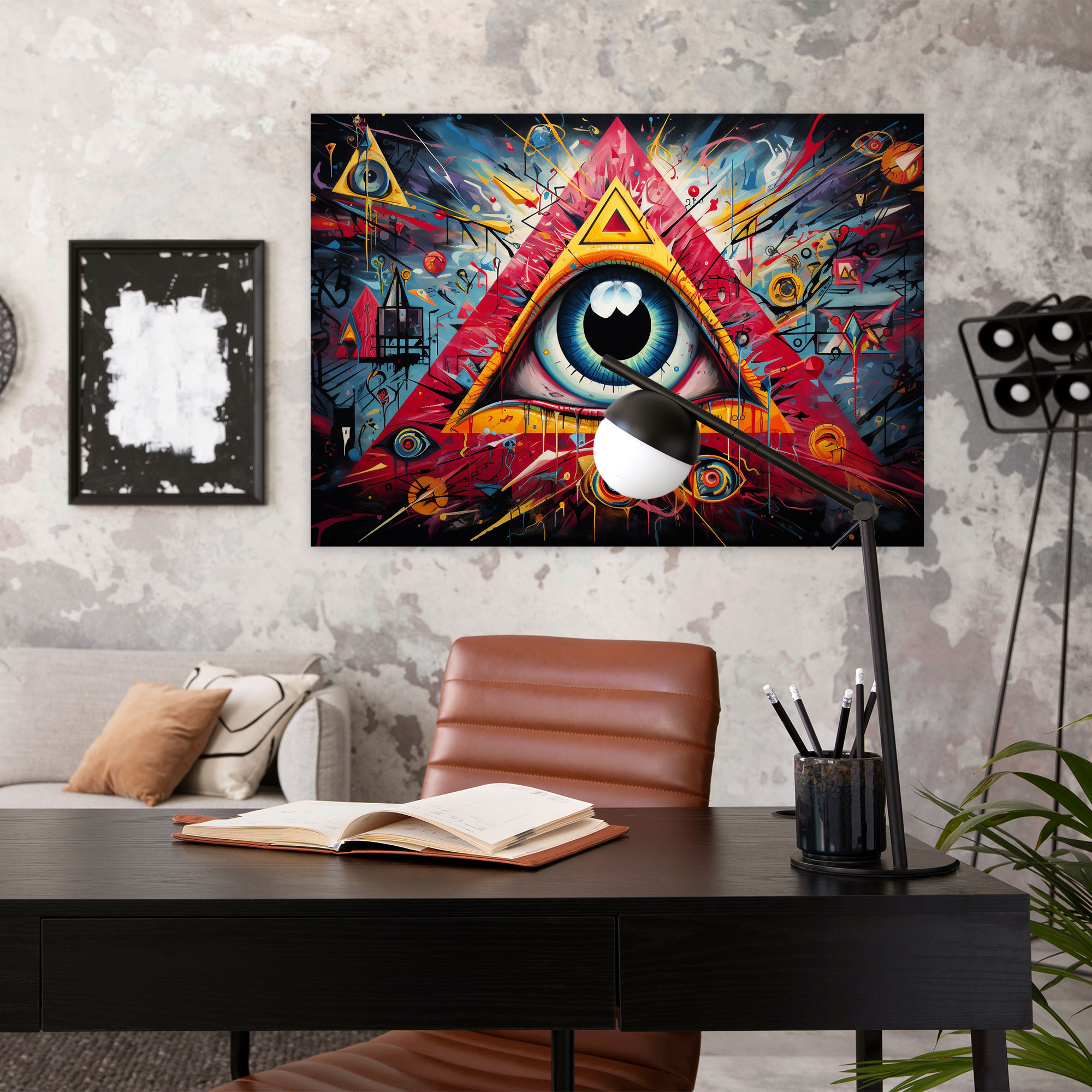Illuminati Duvar Sanatı - Soyut Üçgen Desenli Kanvas Tablo