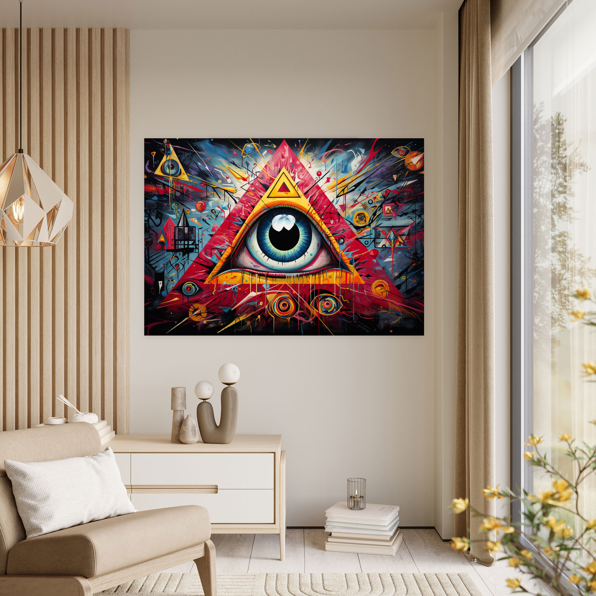 Illuminati Duvar Sanatı - Soyut Üçgen Desenli Kanvas Tablo