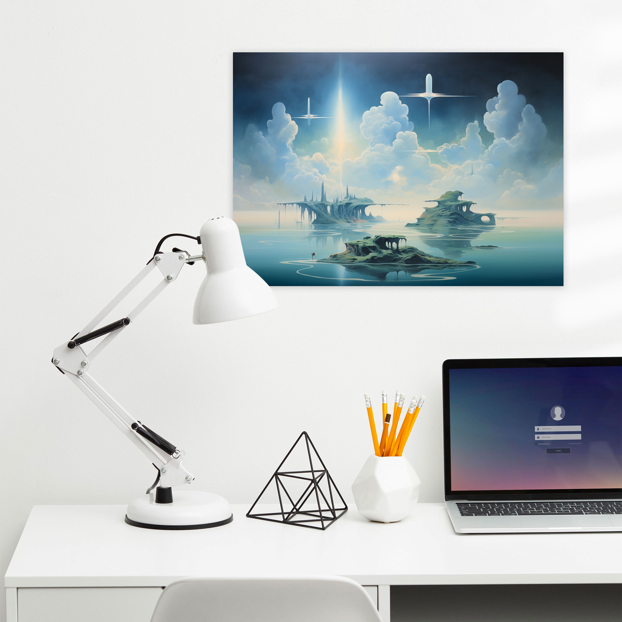 Esotericism Canvas Print: Celestial Landscape - Illuminati, Floating Islands, Surreal Oil Painting, Esotericism