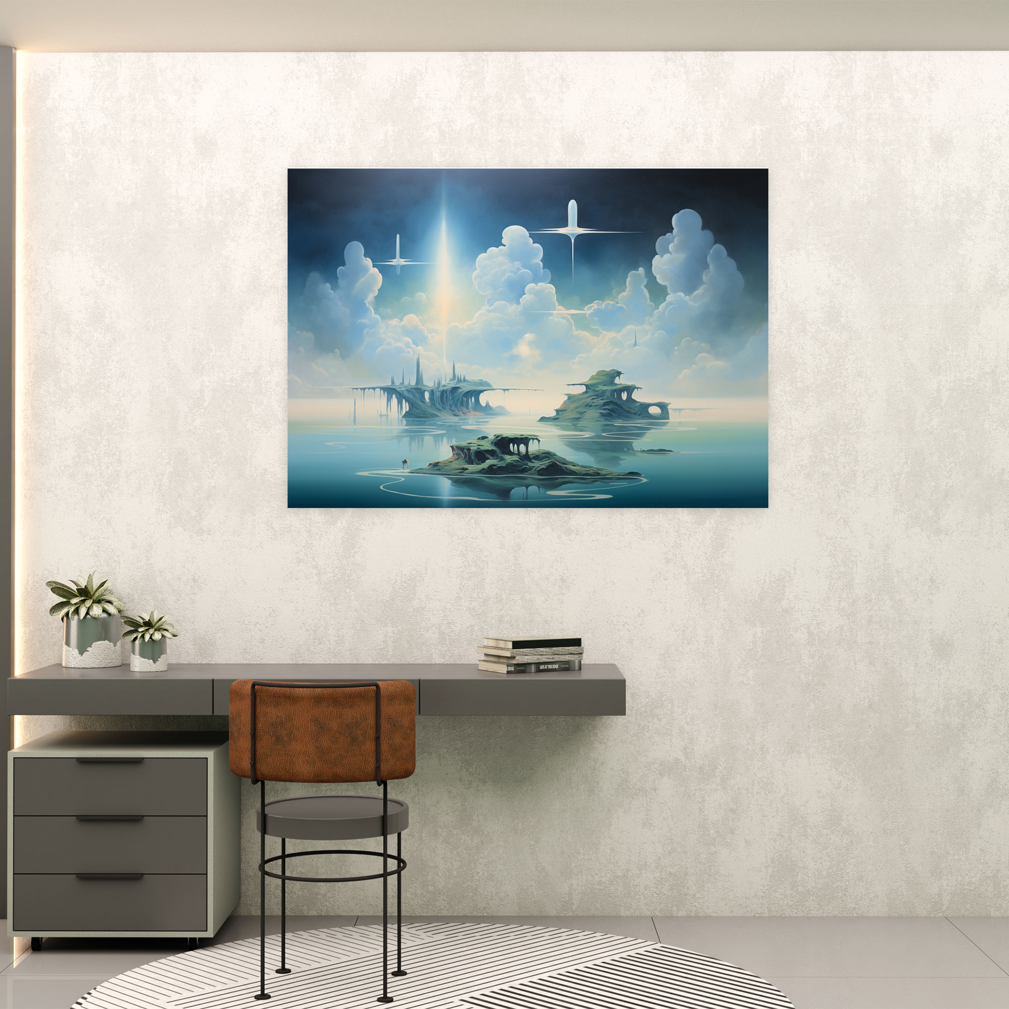 Esotericism Canvas Print: Celestial Landscape - Illuminati, Floating Islands, Surreal Oil Painting, Esotericism