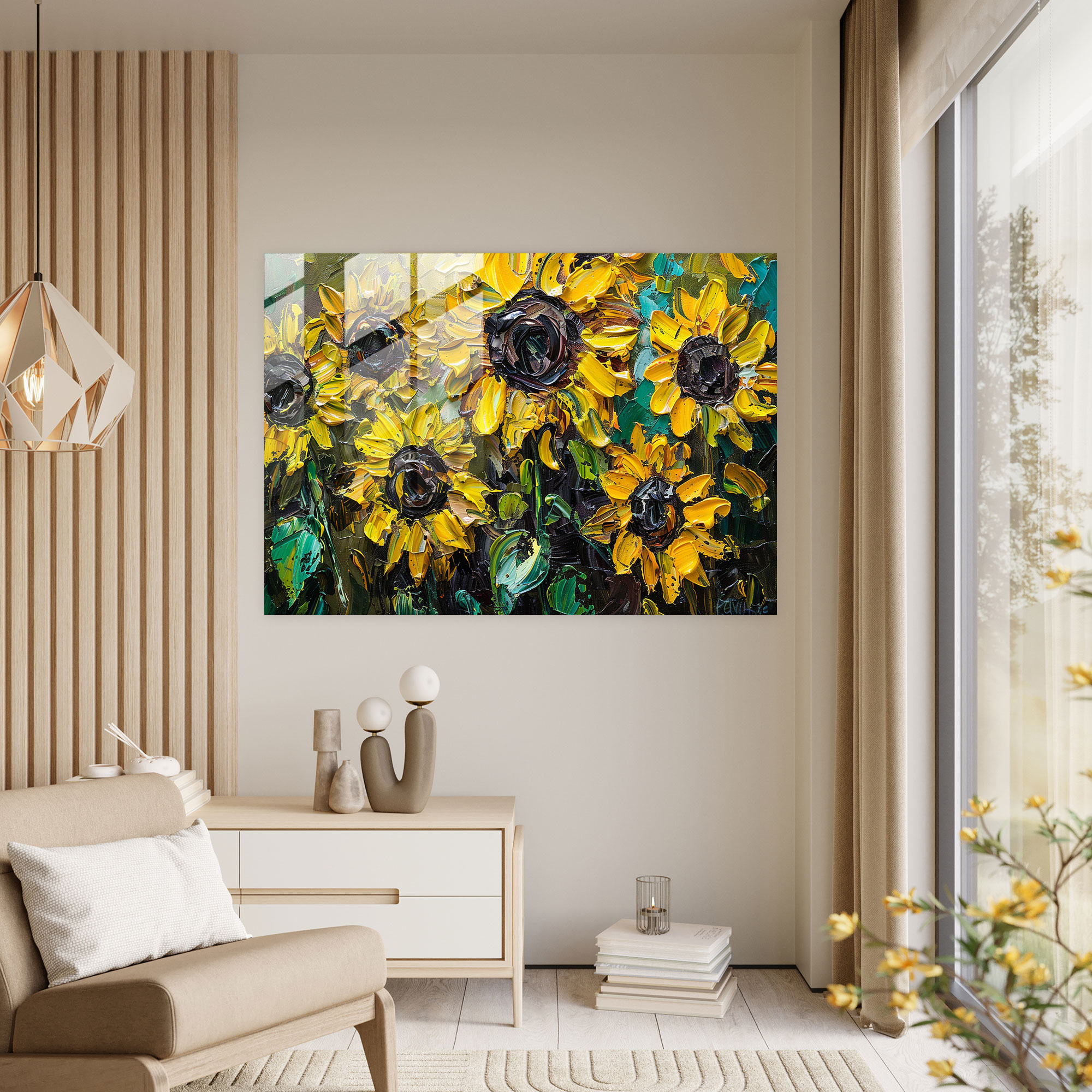 Impressionism Sunflowers Home Decoration - Impressionism, Glass Wall Art, Home Decoration, Impressionism