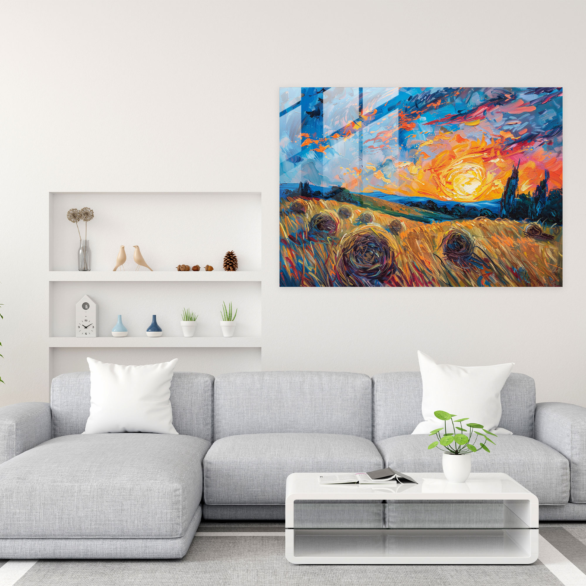 Impressionism Haystacks Glass Wall Decoration - Impressionism, Glass Art, Impressionism, Modern Art