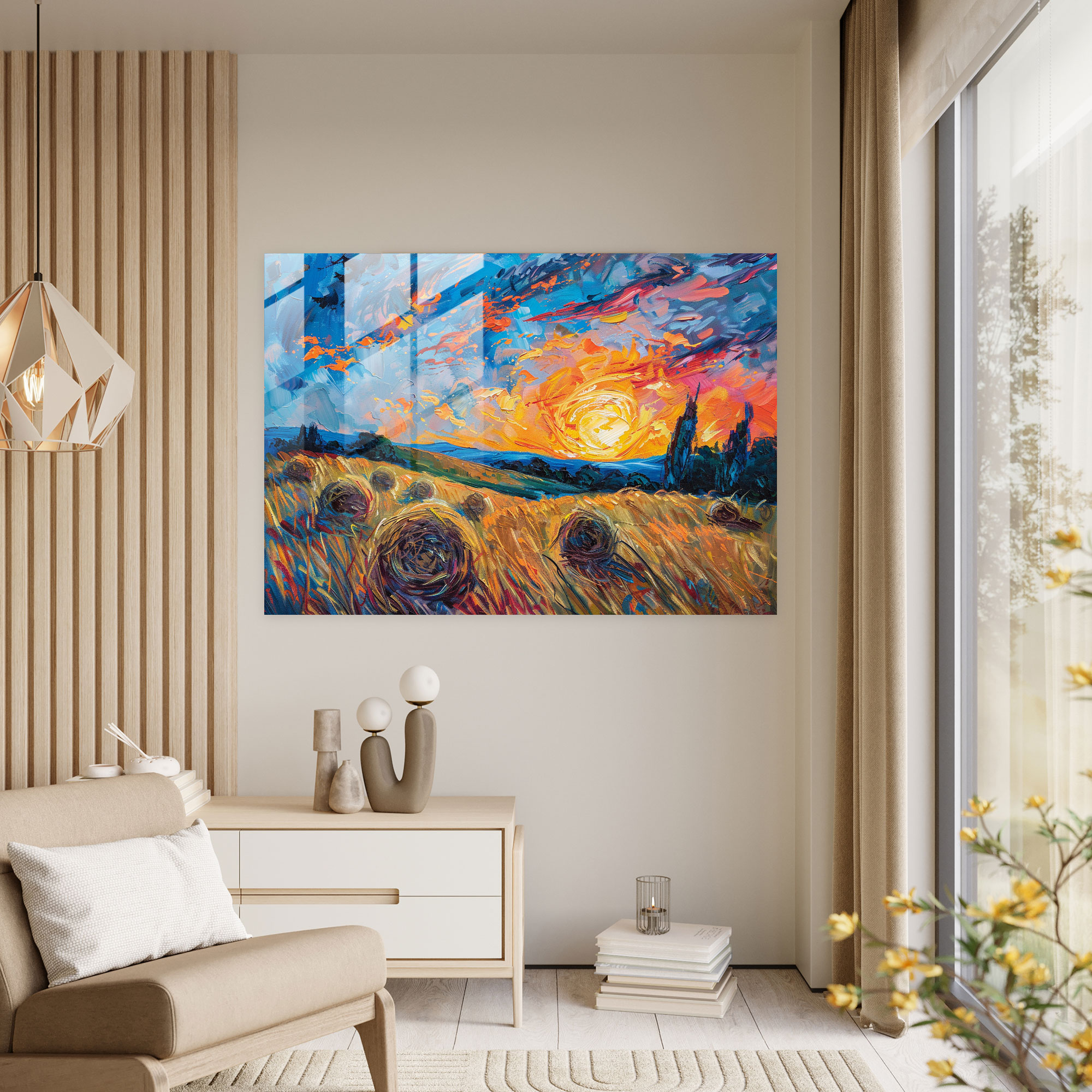 Impressionism Haystacks Glass Wall Decoration - Impressionism, Glass Art, Impressionism, Modern Art