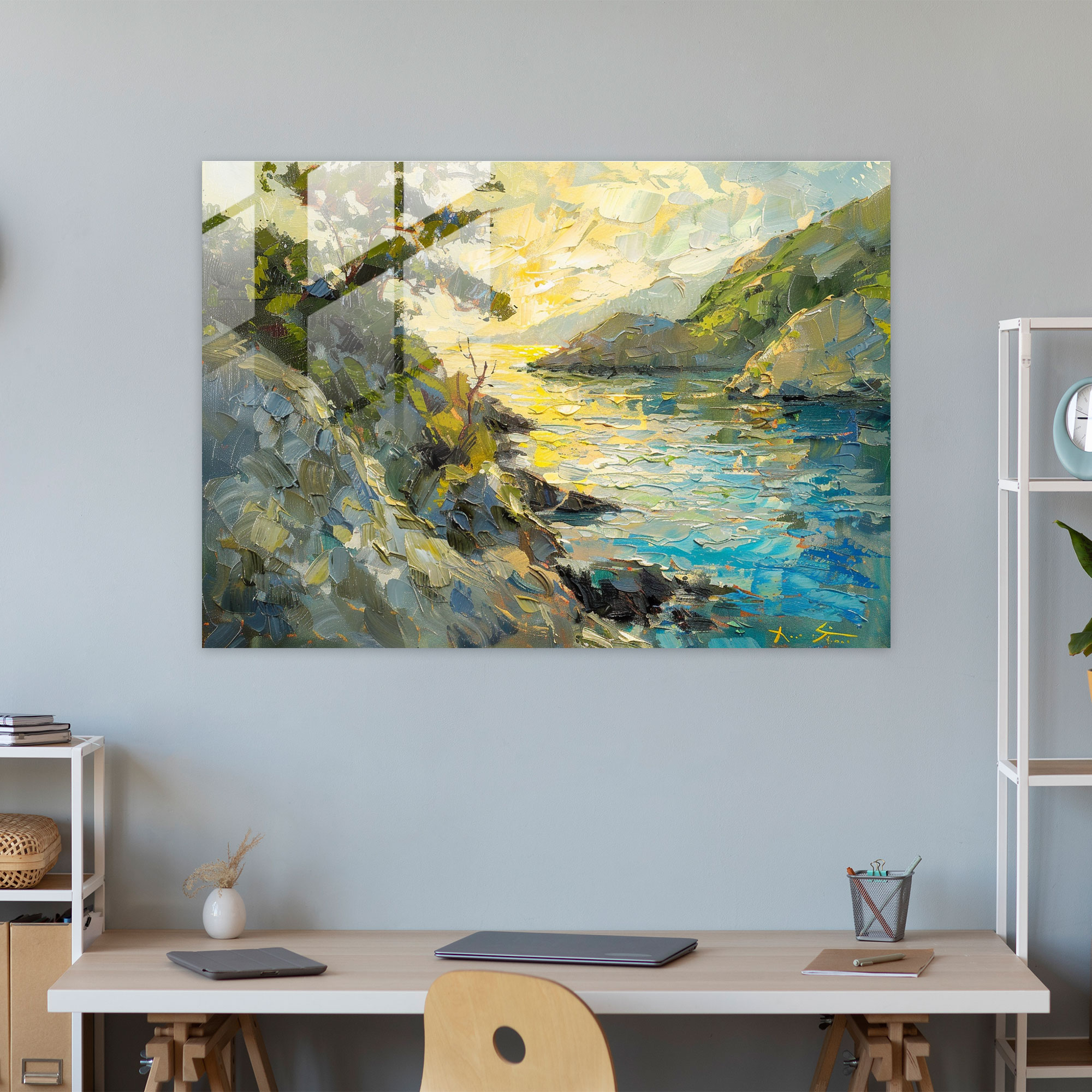Impressionism Coastal Landscape Modern Art - Impressionism, Glass Art, Impressionism, Glass Wall Art