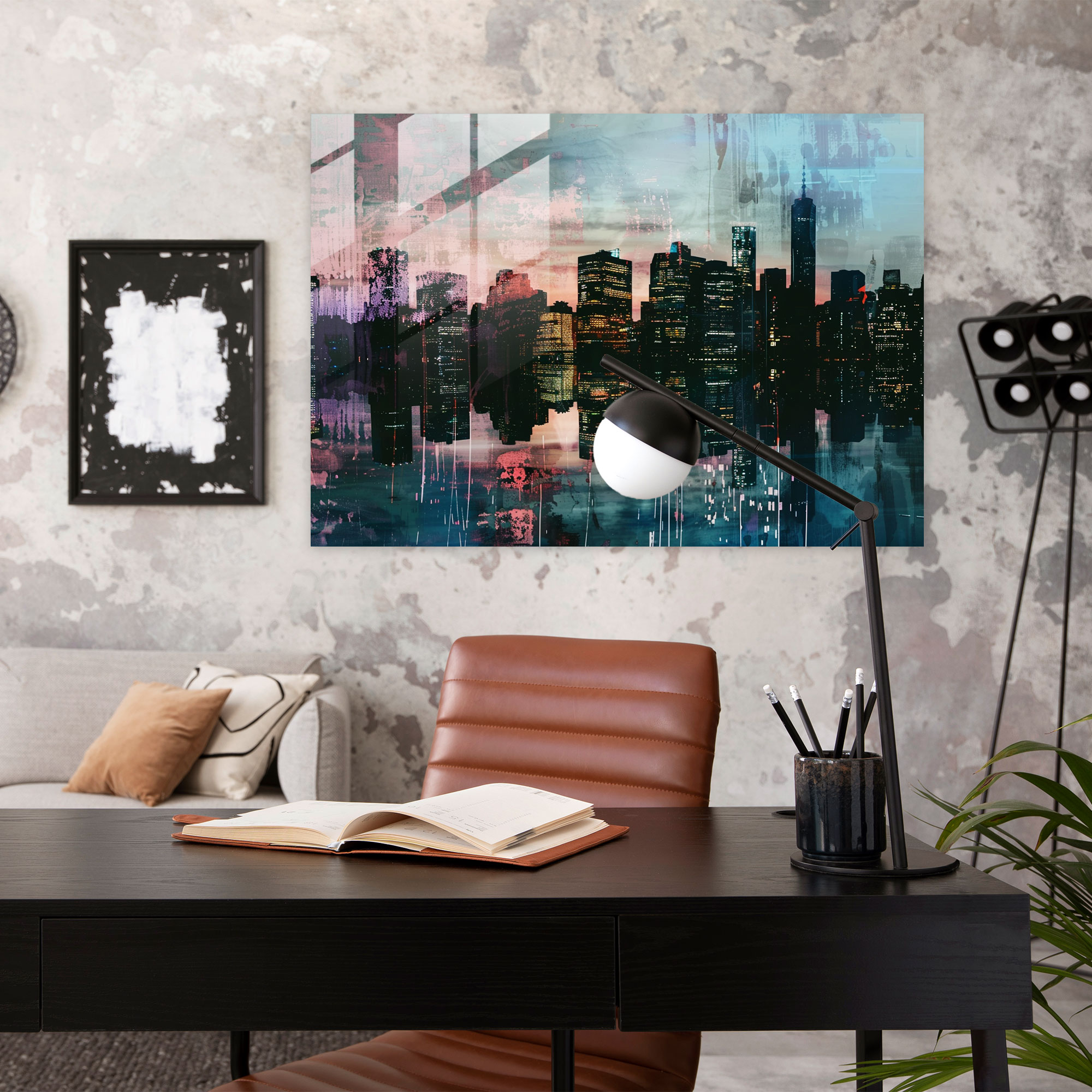Impressionism Twilight Cityscape Glass Print - Impressionism, Glass Print, Modern Art, Wall Decoration