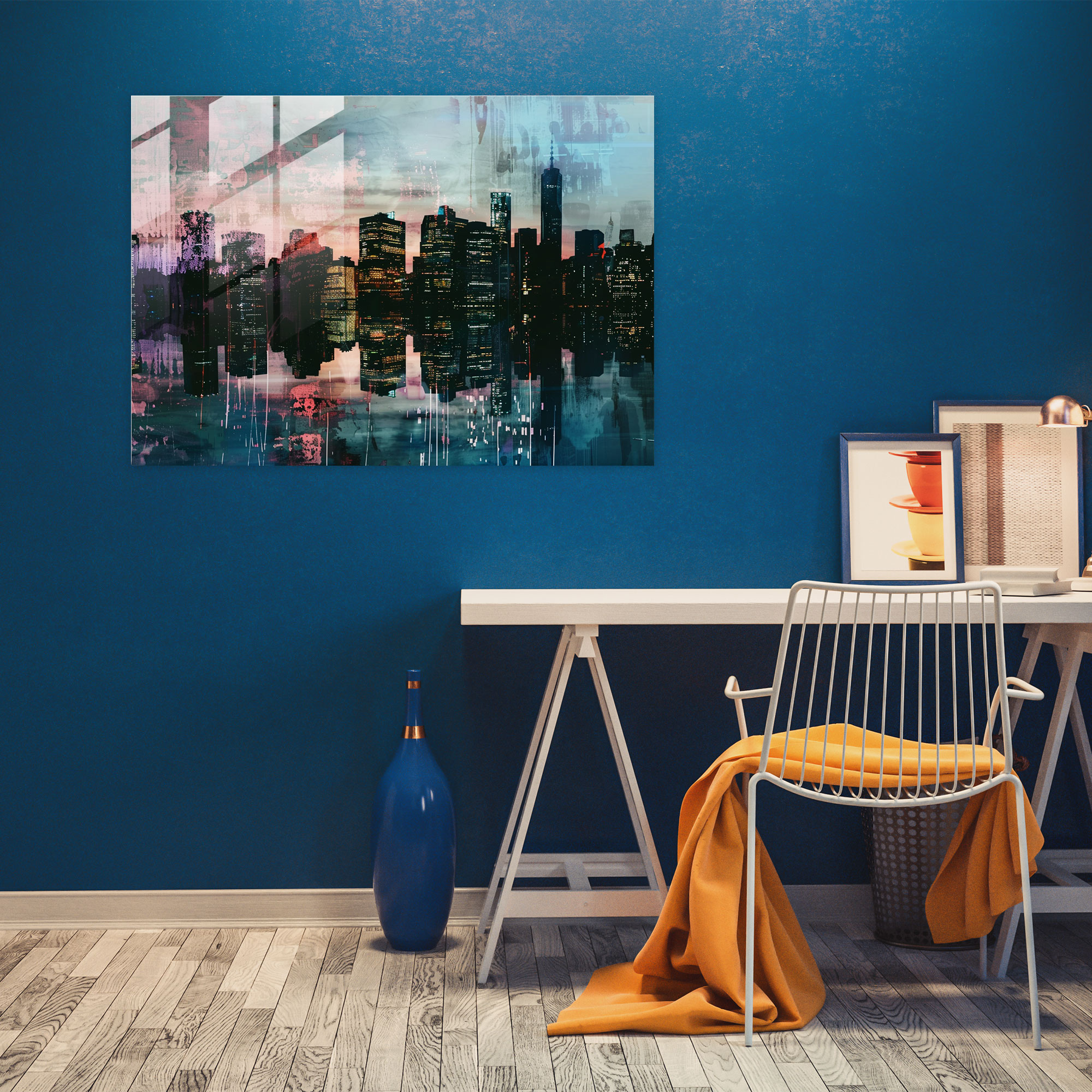 Impressionism Twilight Cityscape Glass Print - Impressionism, Glass Print, Modern Art, Wall Decoration