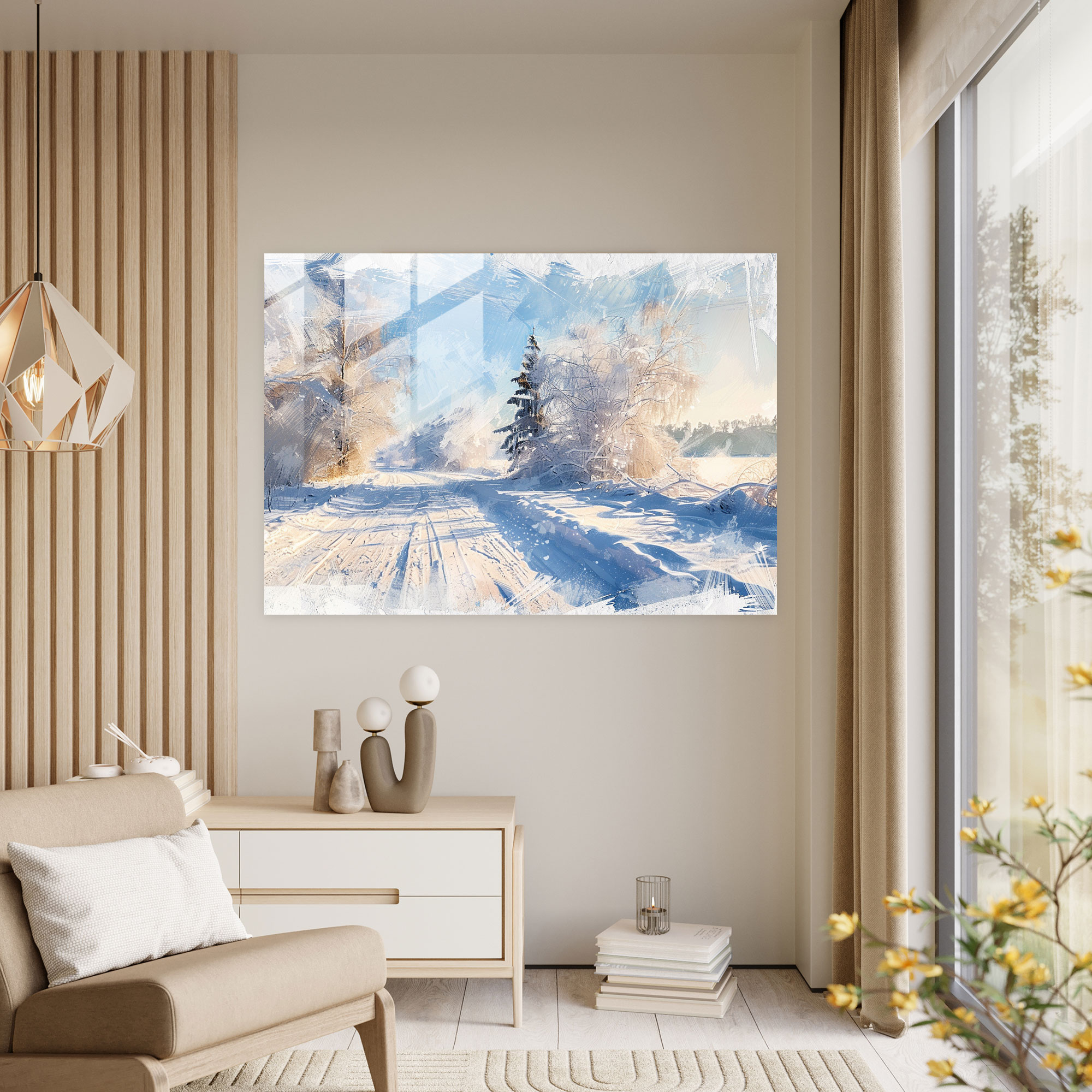 Impressionism Snow-Covered Landscape Home Decoration - Impressionism, Glass Art, Impressionism, Glass Wall Art