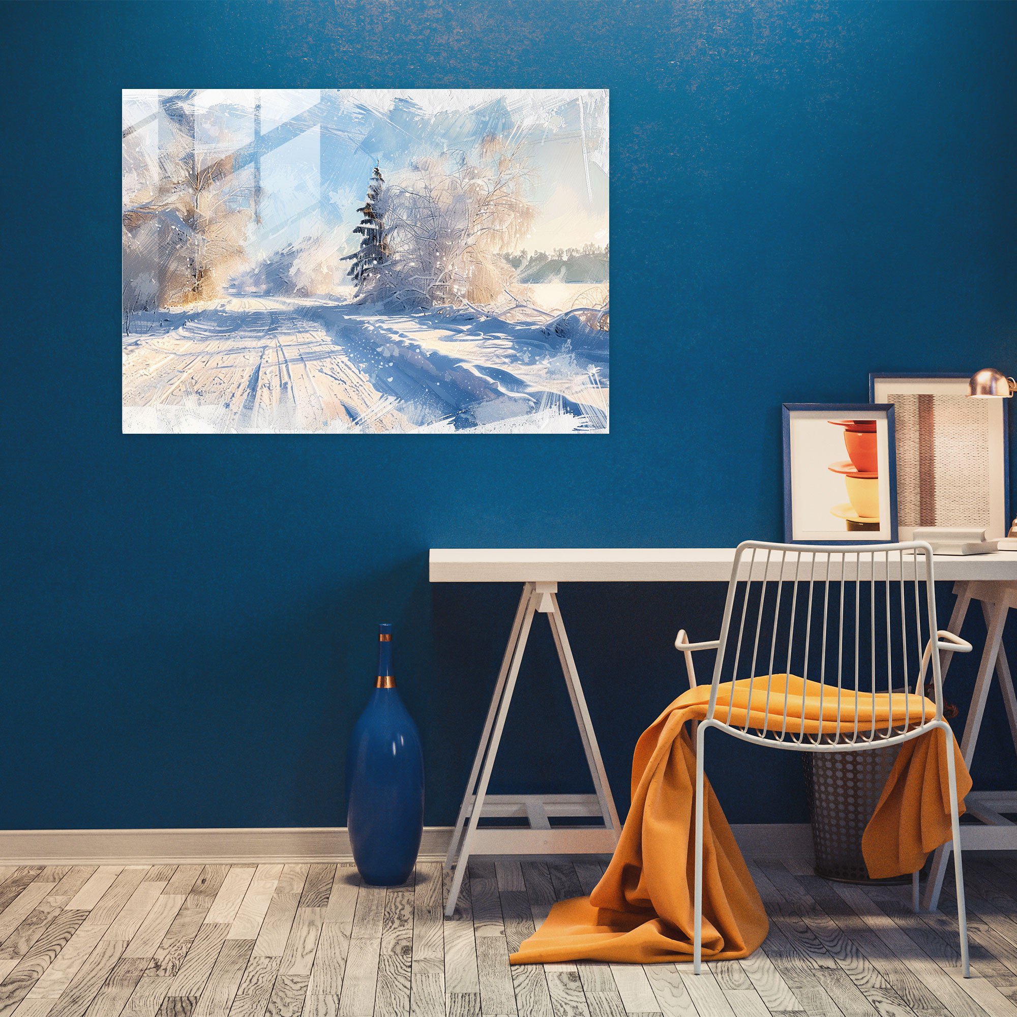 Impressionism Snow-Covered Landscape Home Decoration - Impressionism, Glass Art, Impressionism, Glass Wall Art