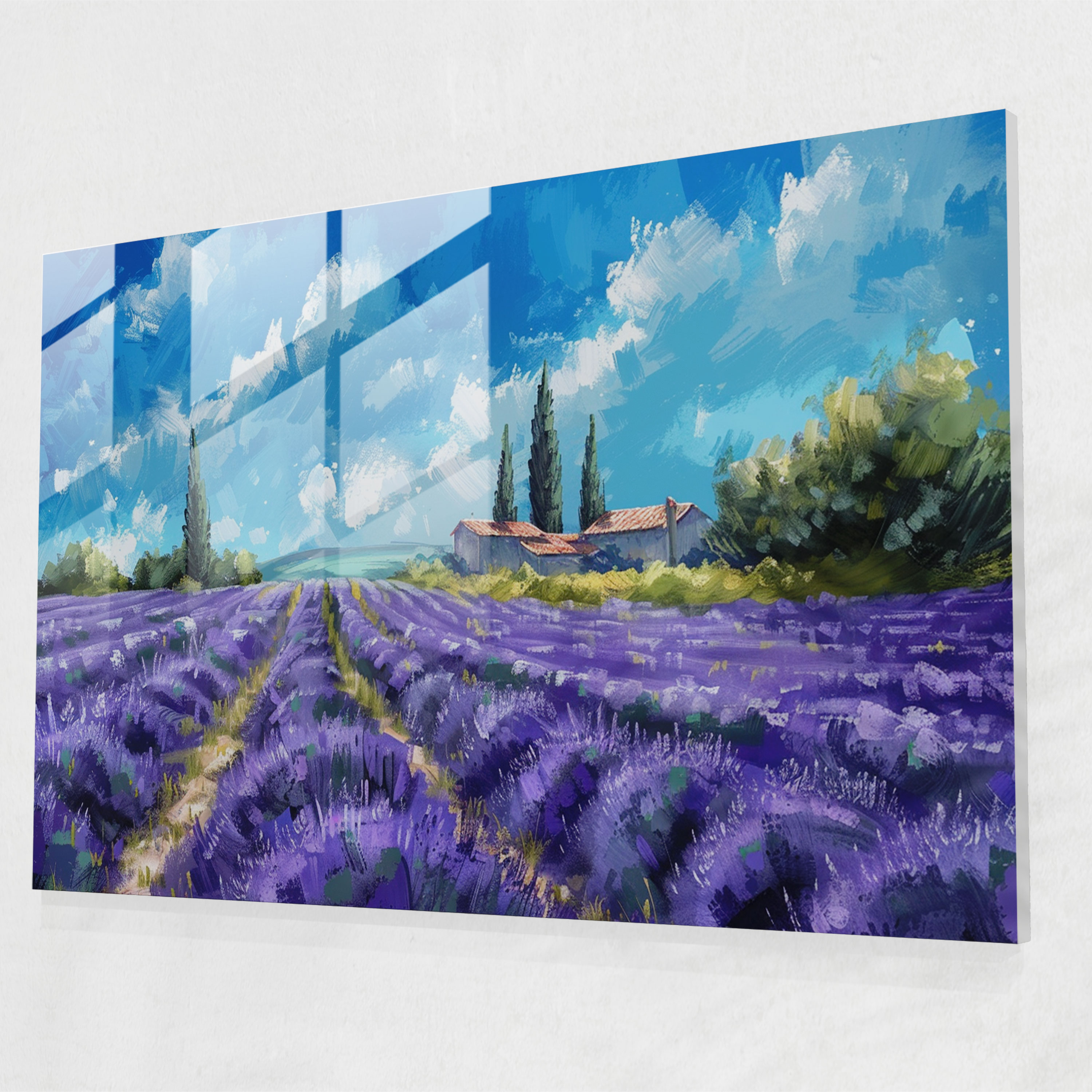 Impressionism Lavender Fields Glass Wall Art - Impressionism, Impressionism, Home Decoration, Colorful