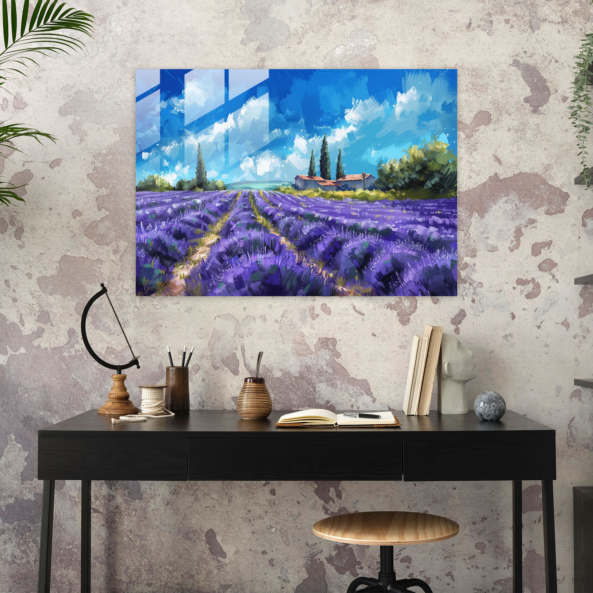 Impressionism Lavender Fields Glass Wall Art - Impressionism, Impressionism, Home Decoration, Colorful