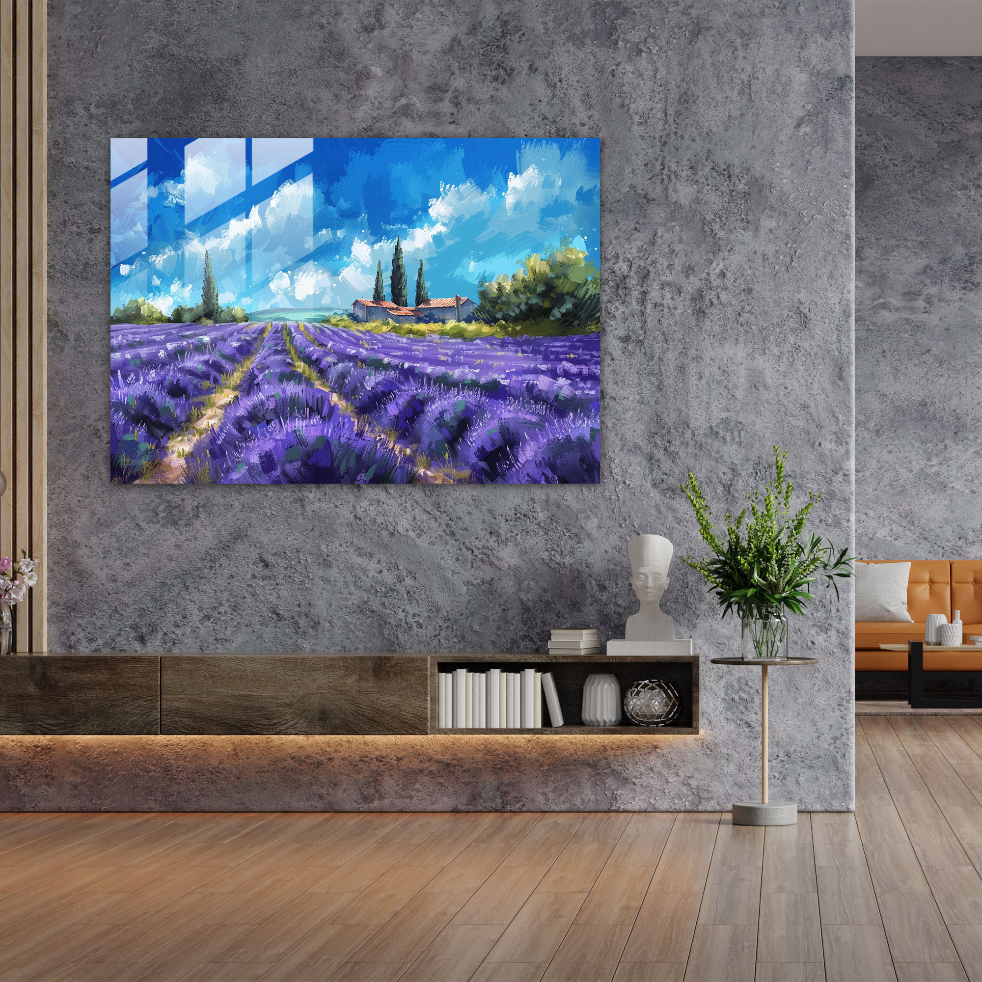 Impressionism Lavender Fields Glass Wall Art - Impressionism, Impressionism, Home Decoration, Colorful