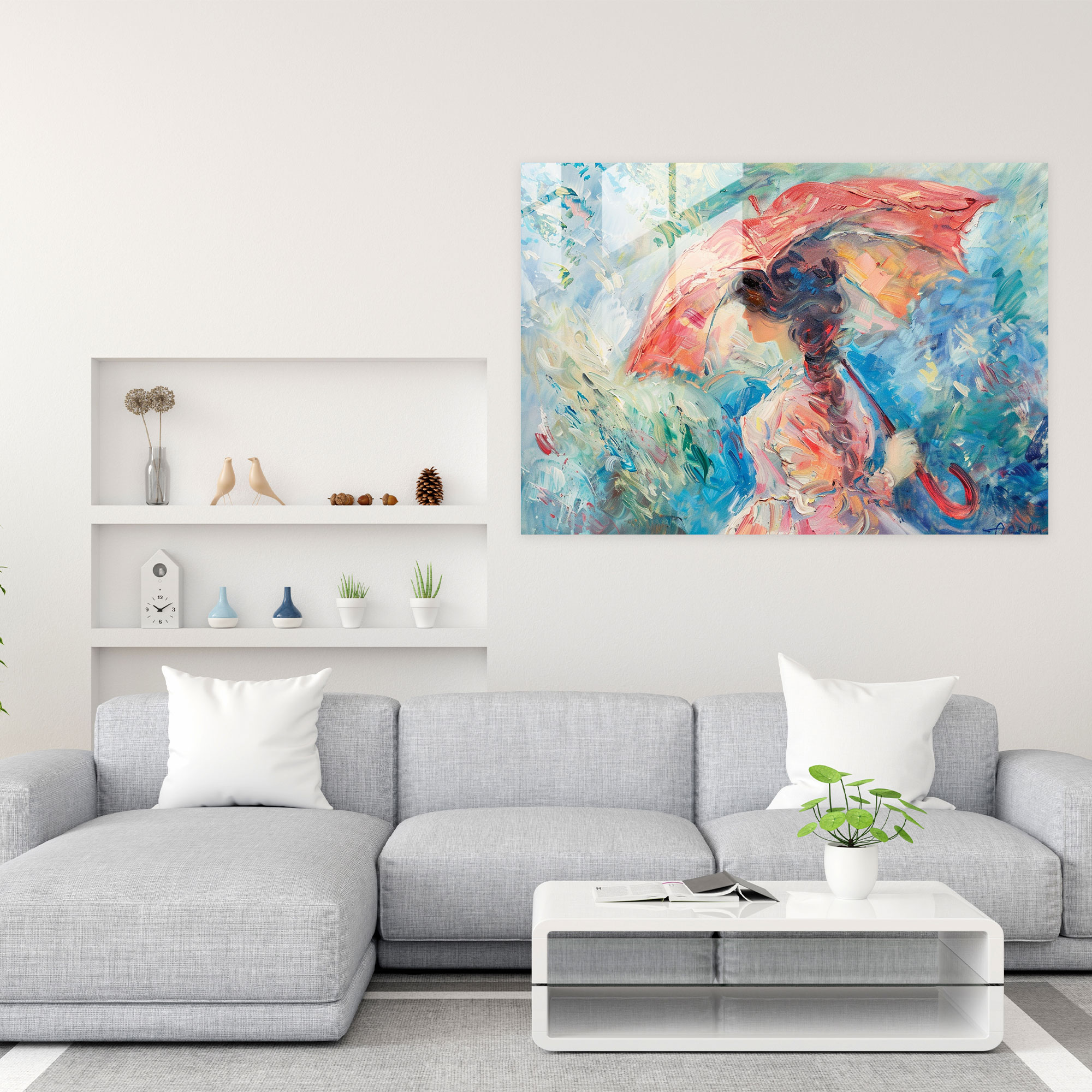 Impressionism Woman With Parasol Home Decoration - Impressionism, Woman, Parasol, Glass Print