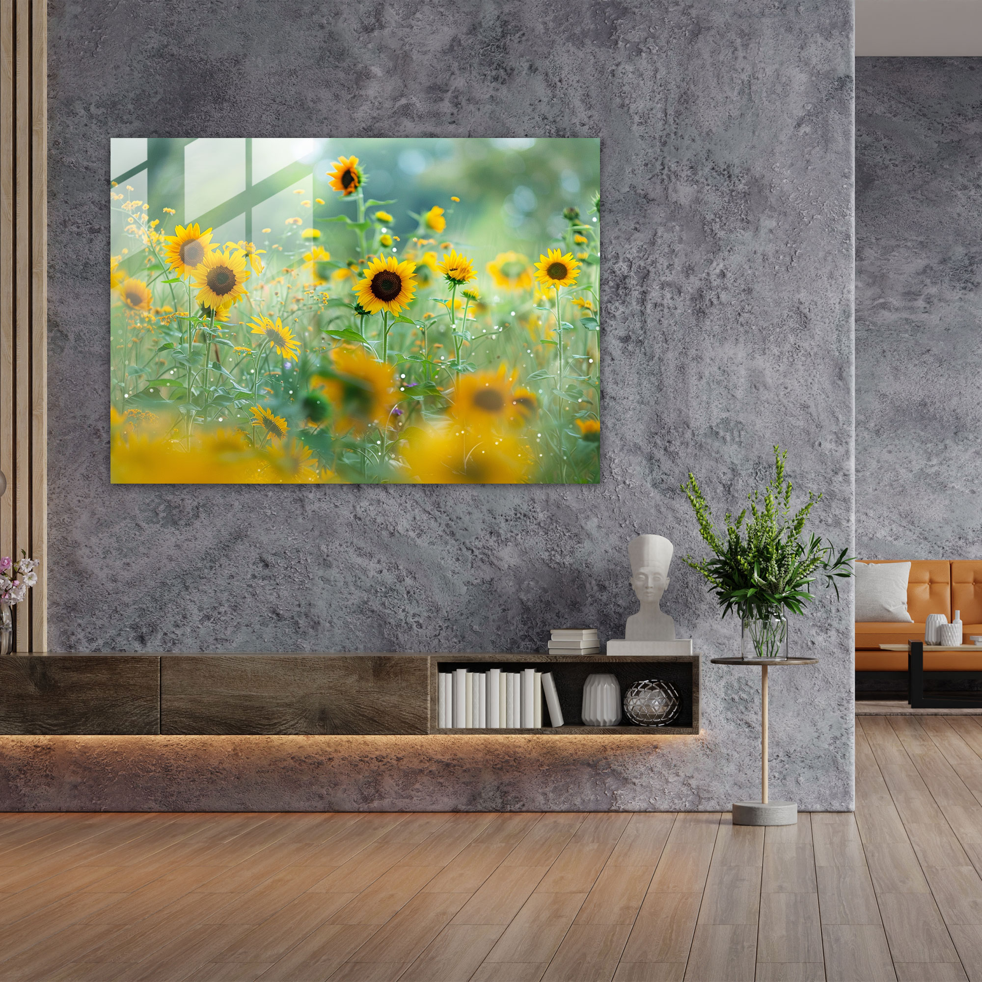 Impressionism Sunflowers Glass Print - Impressionism, Glass Print, Home Decoration, Wall Decoration