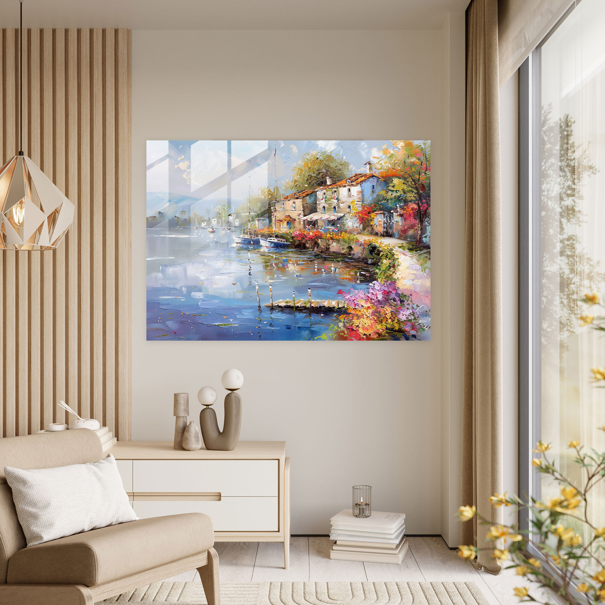 Impressionism Waterfront Landscape Wall Decoration - Impressionism, Glass Wall Art, Impressionism, Modern Art