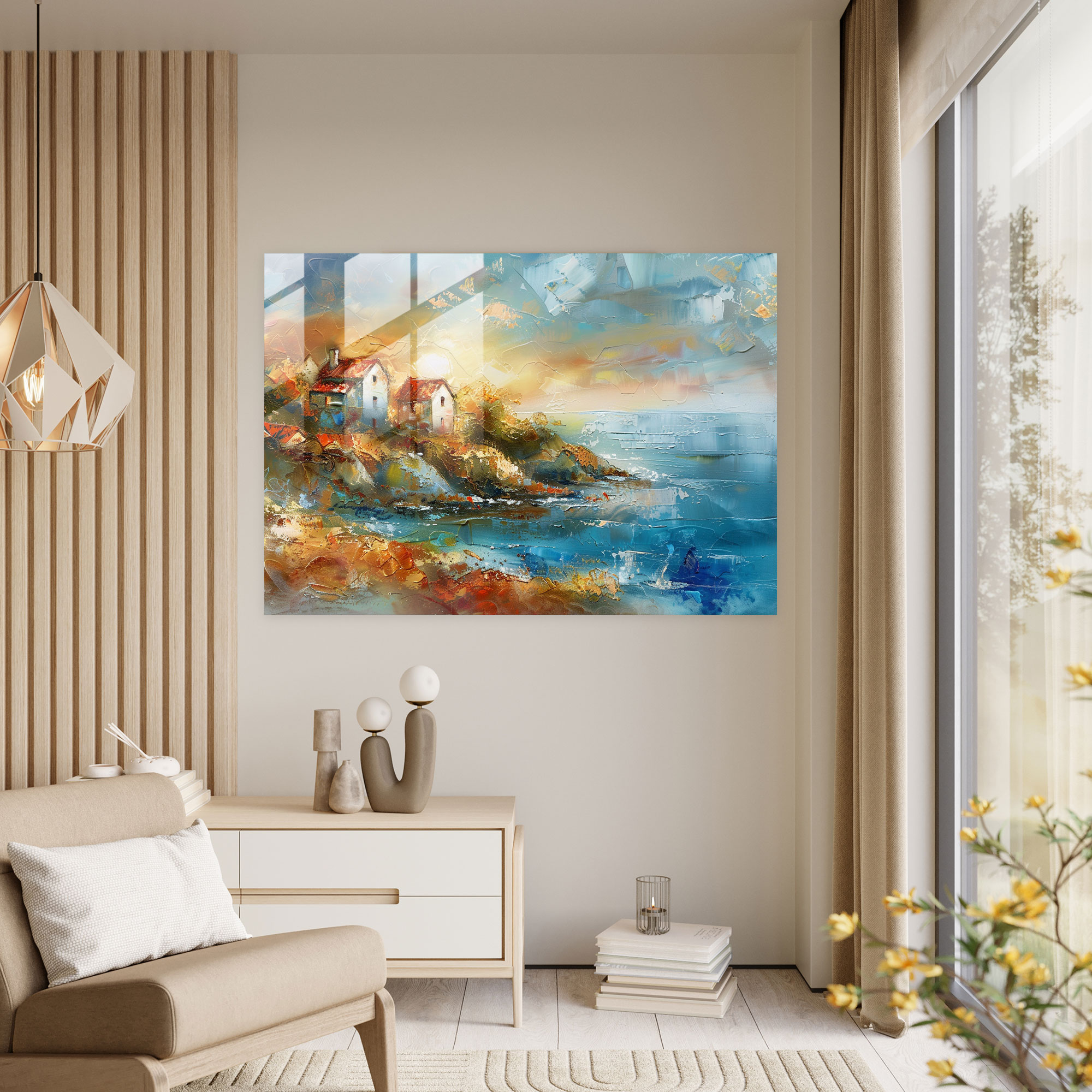 Impressionism Seaside Glass Art - Impressionism, Glass Art, Modern Art, Wall Decoration