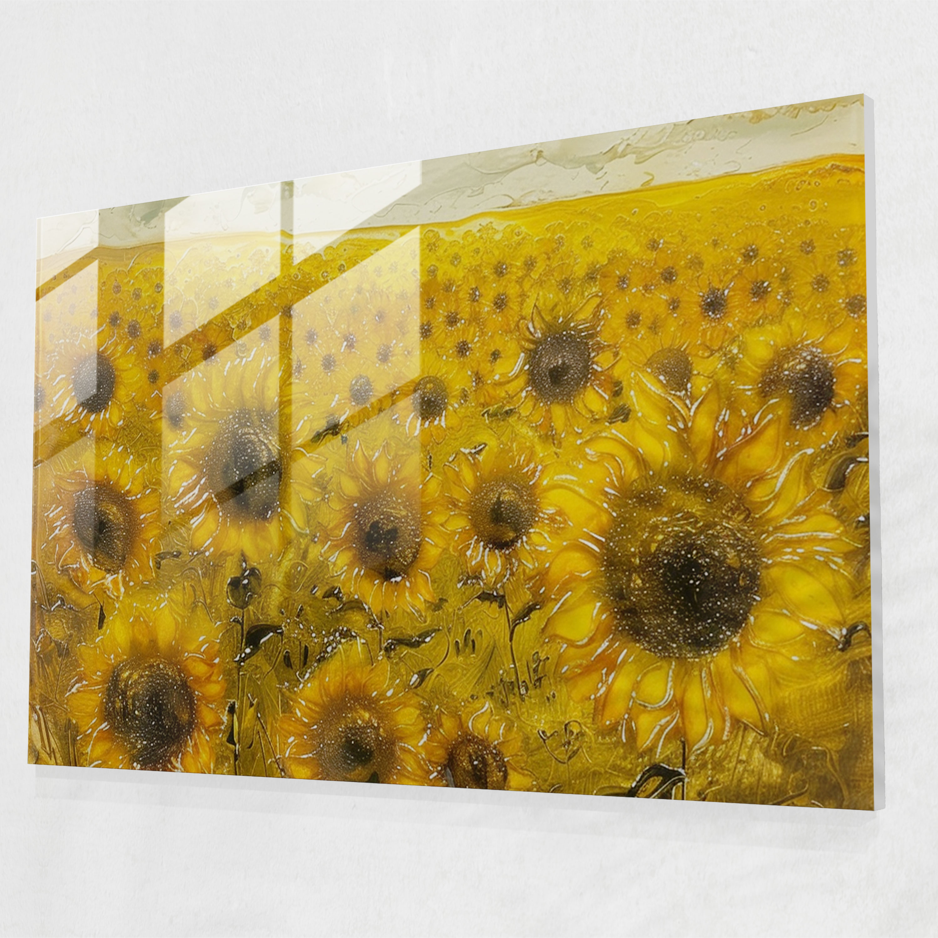 Impressionism Glass Print - Field Of Blooming Sunflowers - Impressionism, Home Decoration, Glass Print, Impressionism