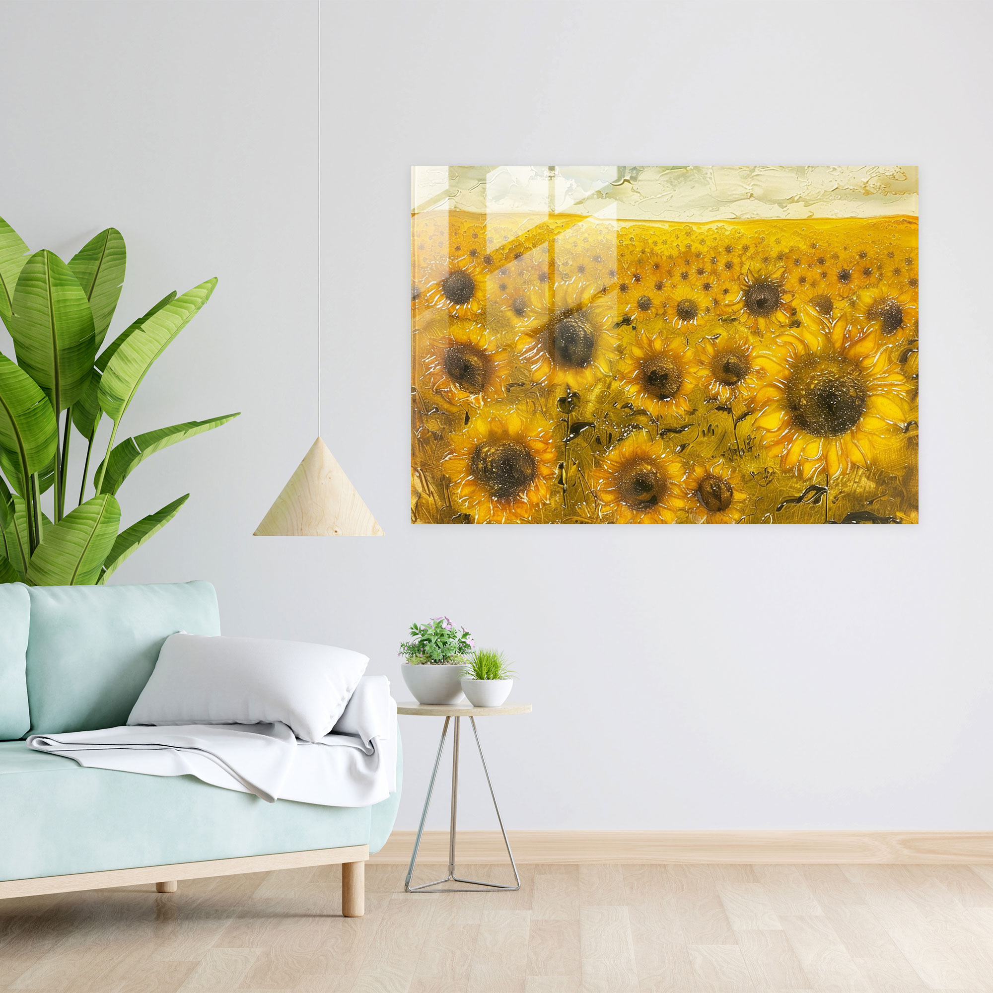 Impressionism Glass Print - Field Of Blooming Sunflowers - Impressionism, Home Decoration, Glass Print, Impressionism