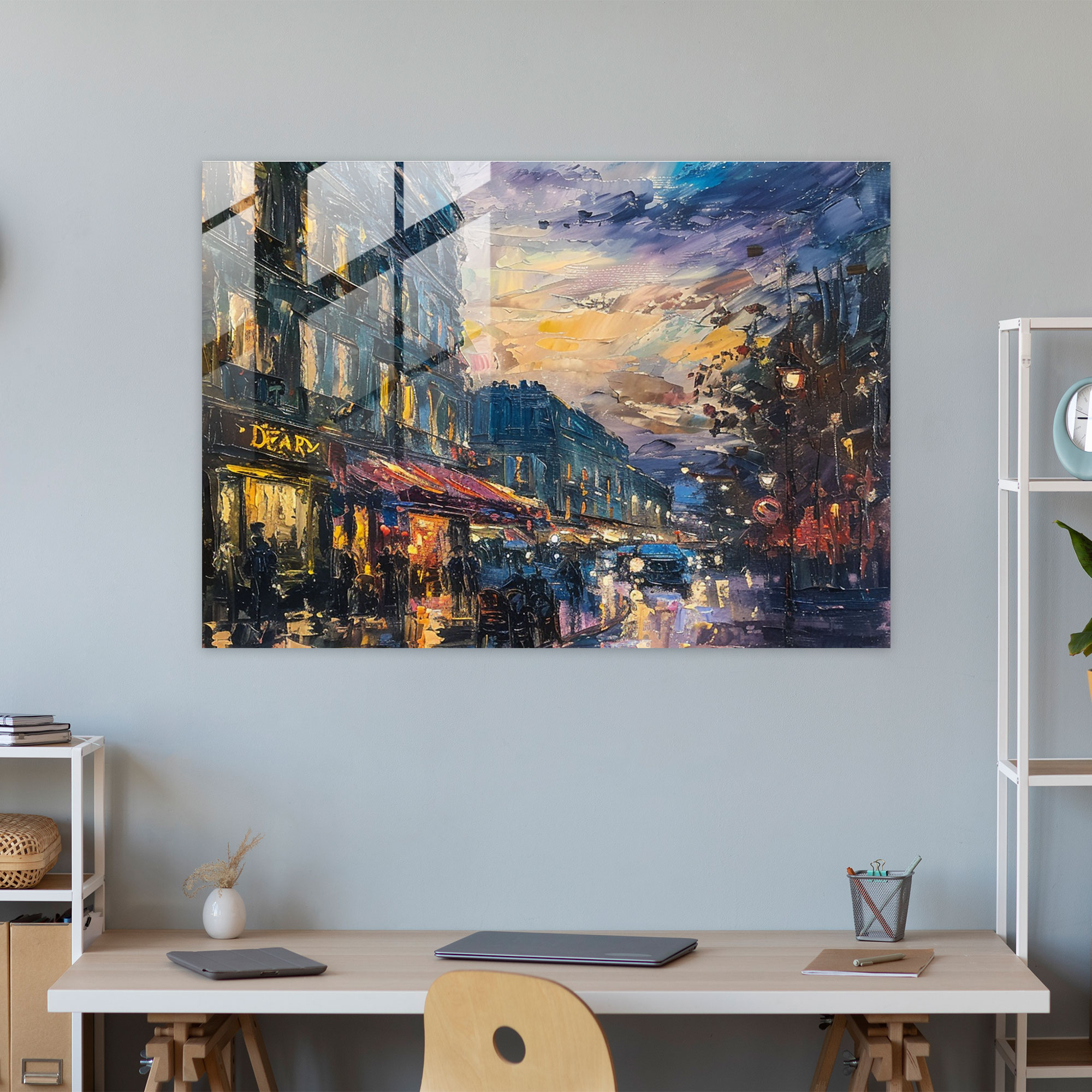 Impressionism Home Decoration - Paris Street Scene At Dusk - Impressionism, Home Decoration, Glass Print, Dusk