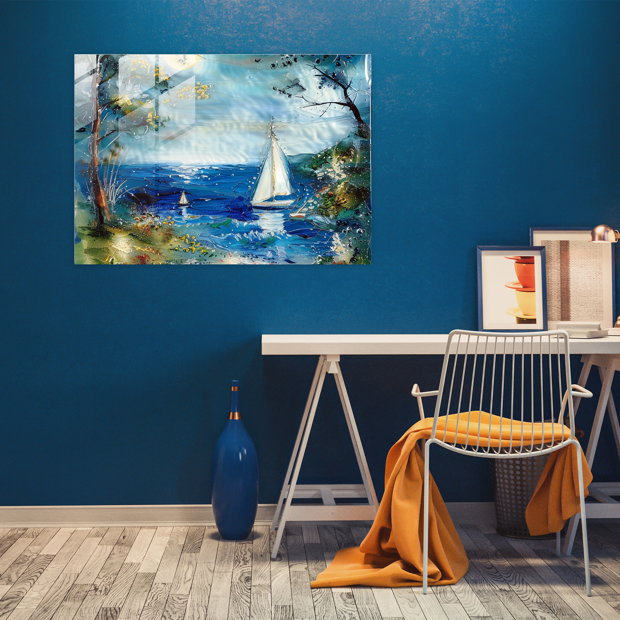 Impressionism Glass Art - Dreamy Seaside Landscape With Sailboats - Impressionism, Impressionism, Seaside, Sailboats