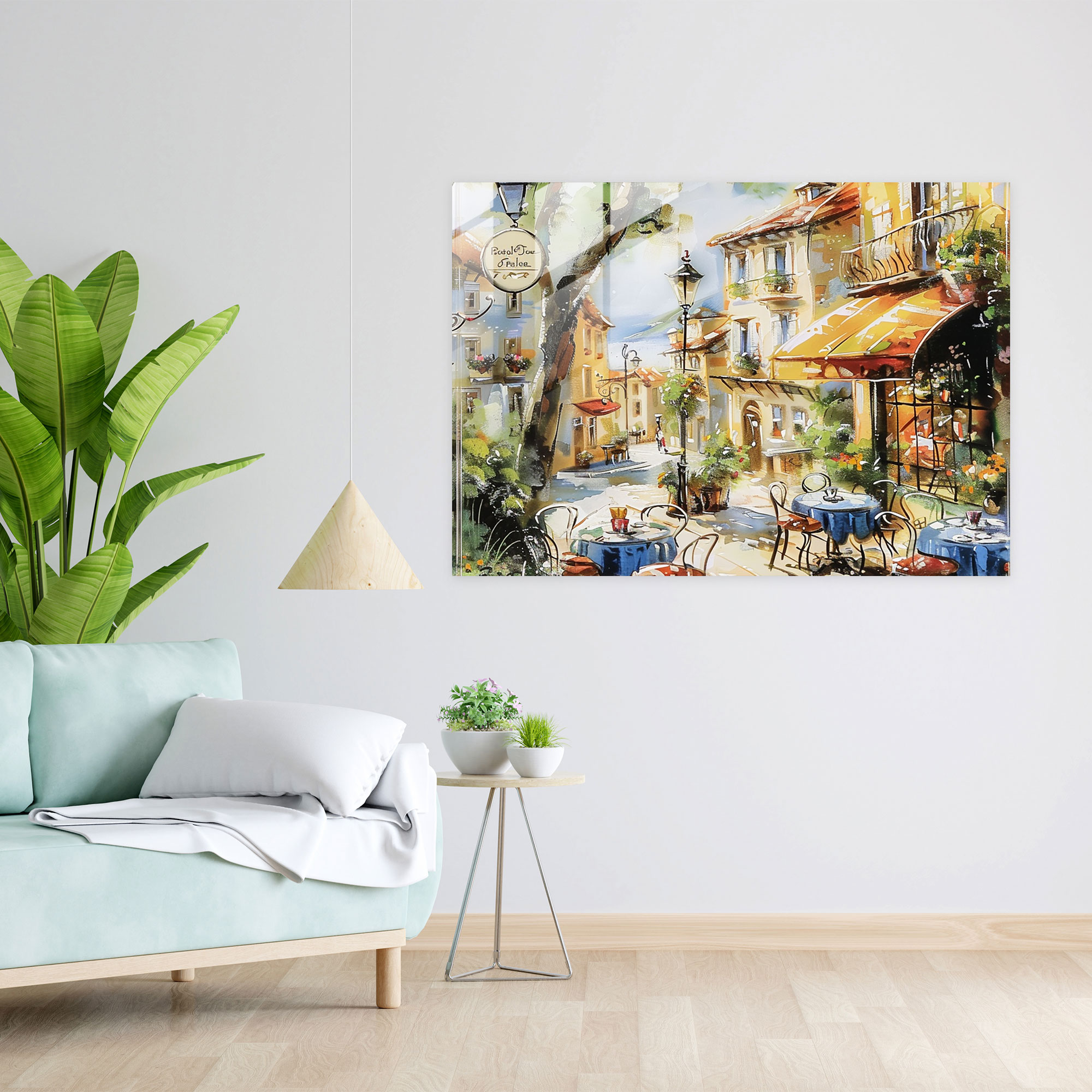 Impressionism Glass Print - Charming Cafe Scene In A Quaint Village - Impressionism, Glass Print, Village, Cafe Scene