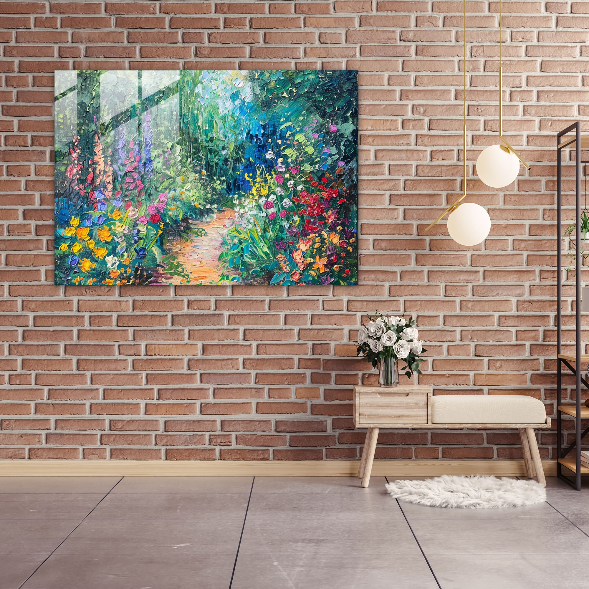 Impressionism Glass Wall Art - Lush Blooming Garden With A Path - Impressionism, Glass Wall Art, Path, Wall Decoration