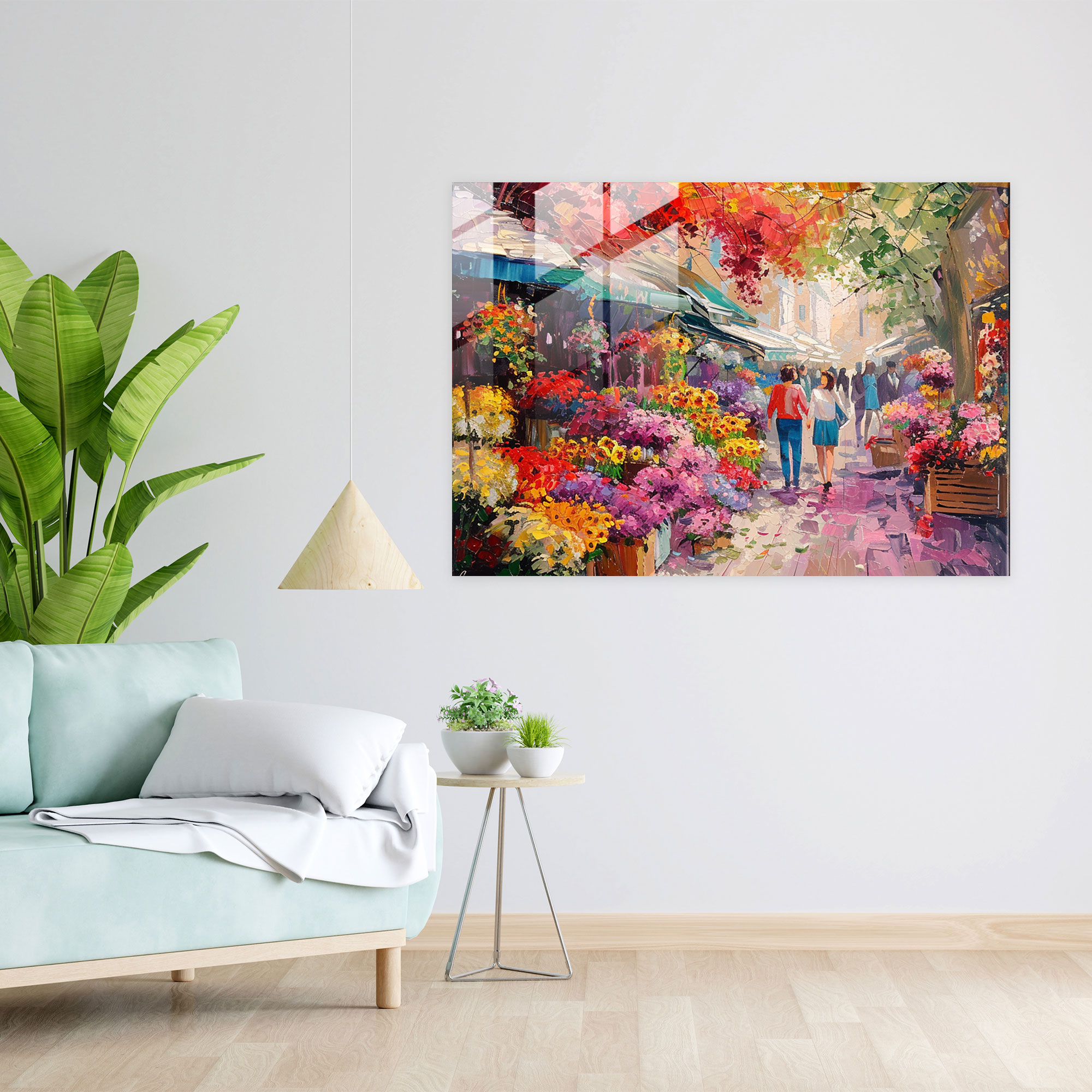 Impressionism Wall Decoration - Colorful Flower Market In Full Bloom - Impressionism, Glass Print, Flower Market, Wall Decoration