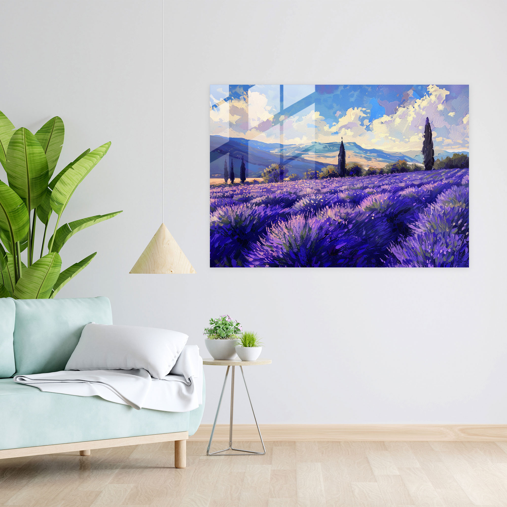 Impressionism Lavender Field Glass Print - Impressionism, Flowers, Lavender, Home Decoration