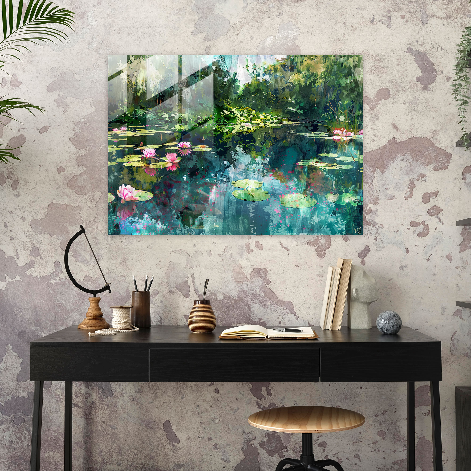 Impressionism Water Lilies Glass Print - Impressionism, Glass Print, Riverside, Impressionism