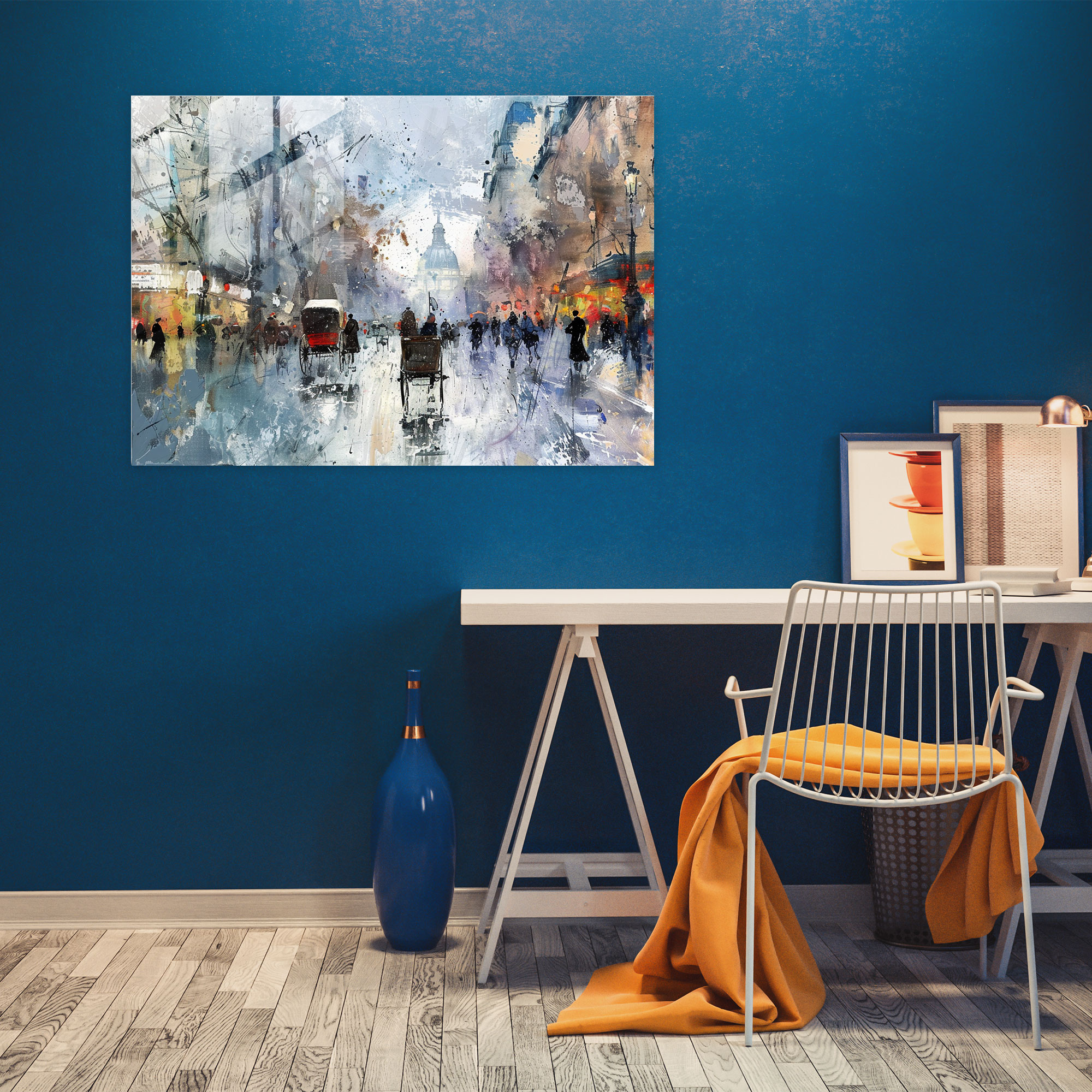 Impressionism City Street Glass Print - Impressionism, Home Decoration, Street Scene, Glass Print