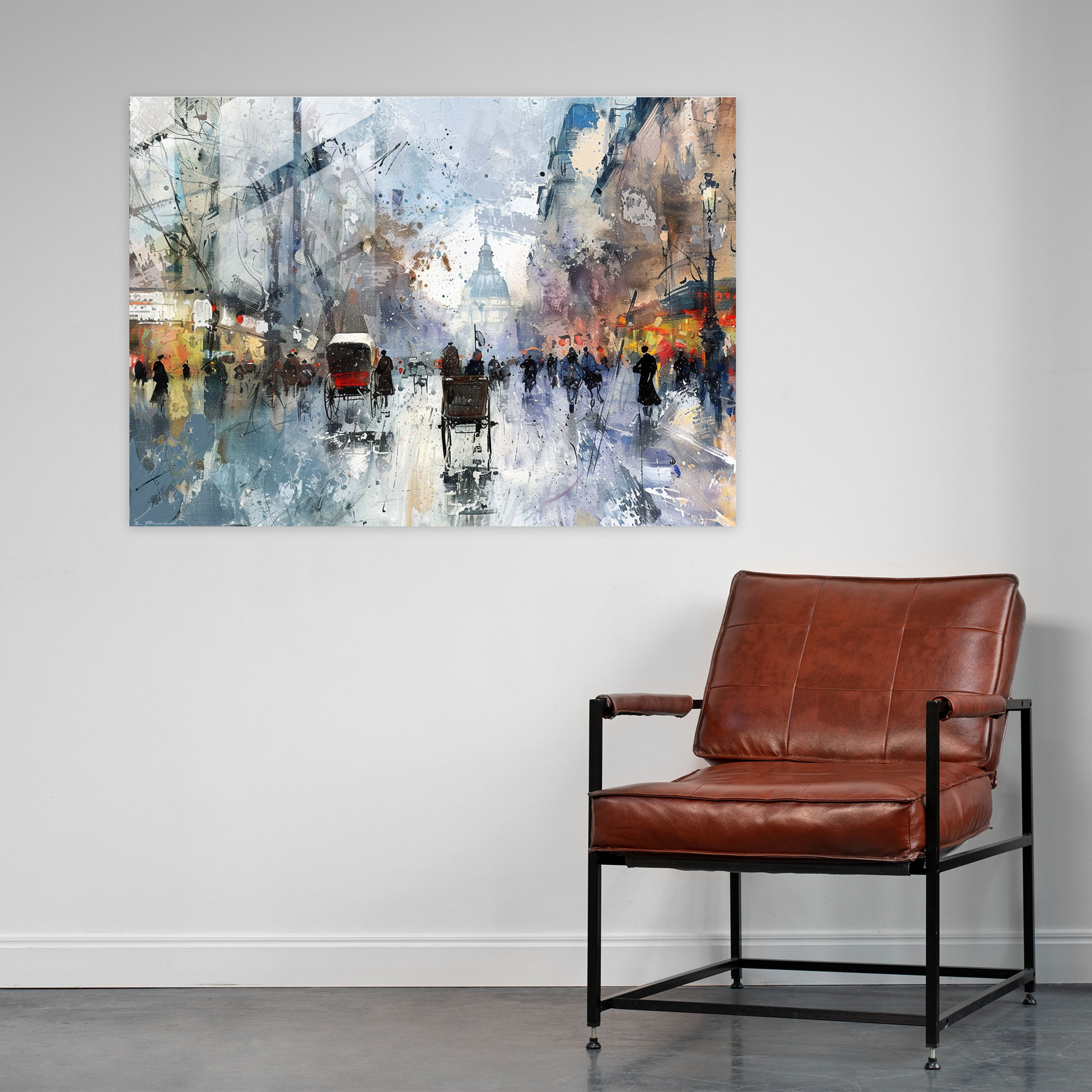 Impressionism City Street Glass Print - Impressionism, Home Decoration, Street Scene, Glass Print