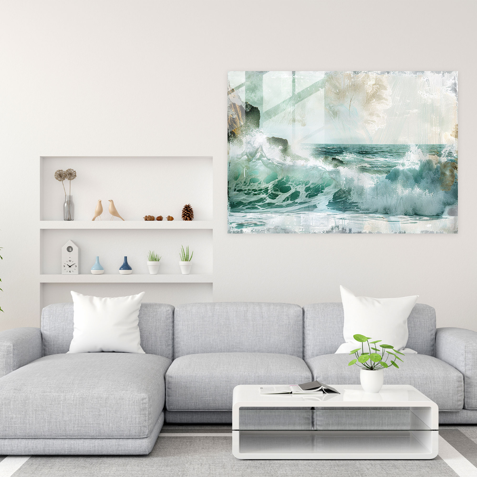 Impressionism Coastal Waves Glass Print - Impressionism, Waves, Glass Print, Wall Decoration