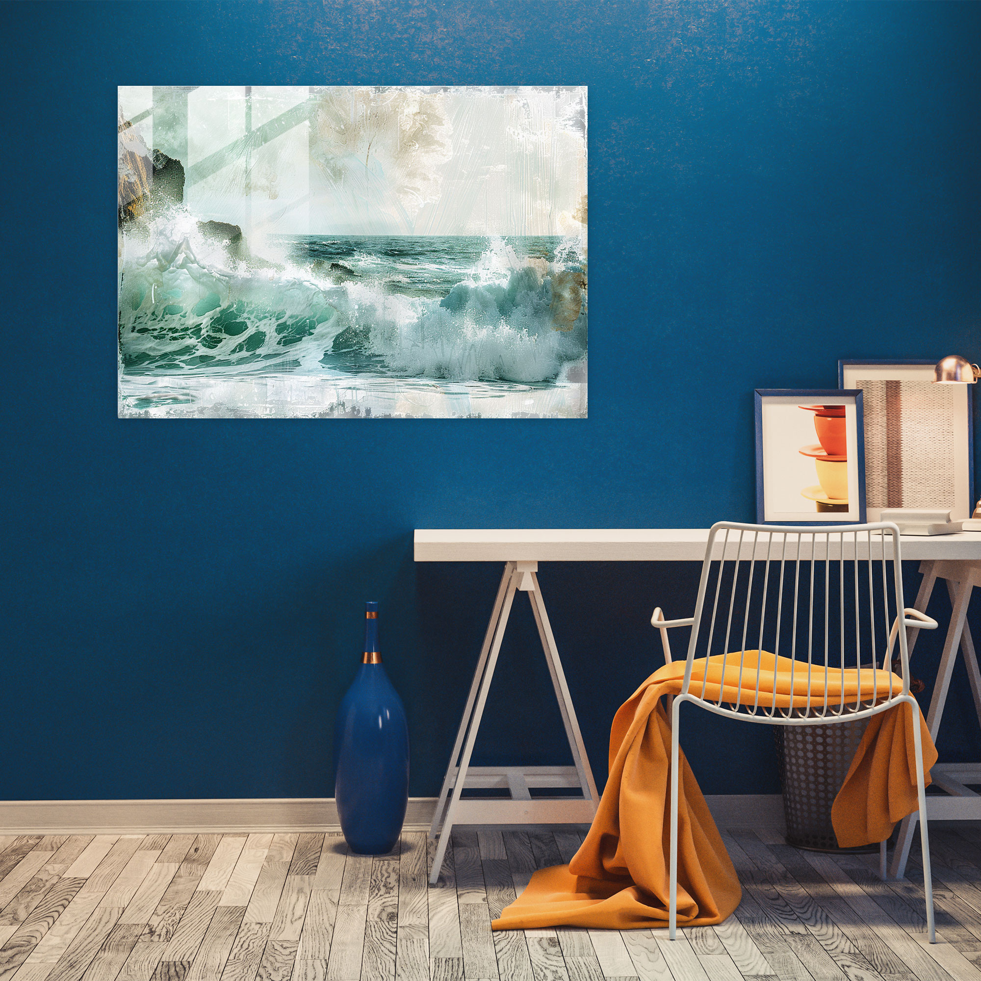 Impressionism Coastal Waves Glass Print - Impressionism, Waves, Glass Print, Wall Decoration